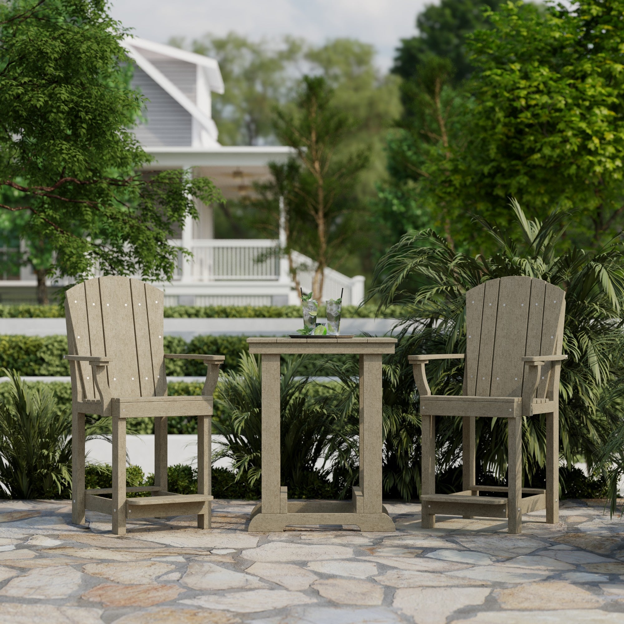 Heritage 3-Piece Patio Counter Height Bar Set - Outdoor Bistro Table & Stools for Backyard, Deck, Garden, Poolside Dining & Entertaining