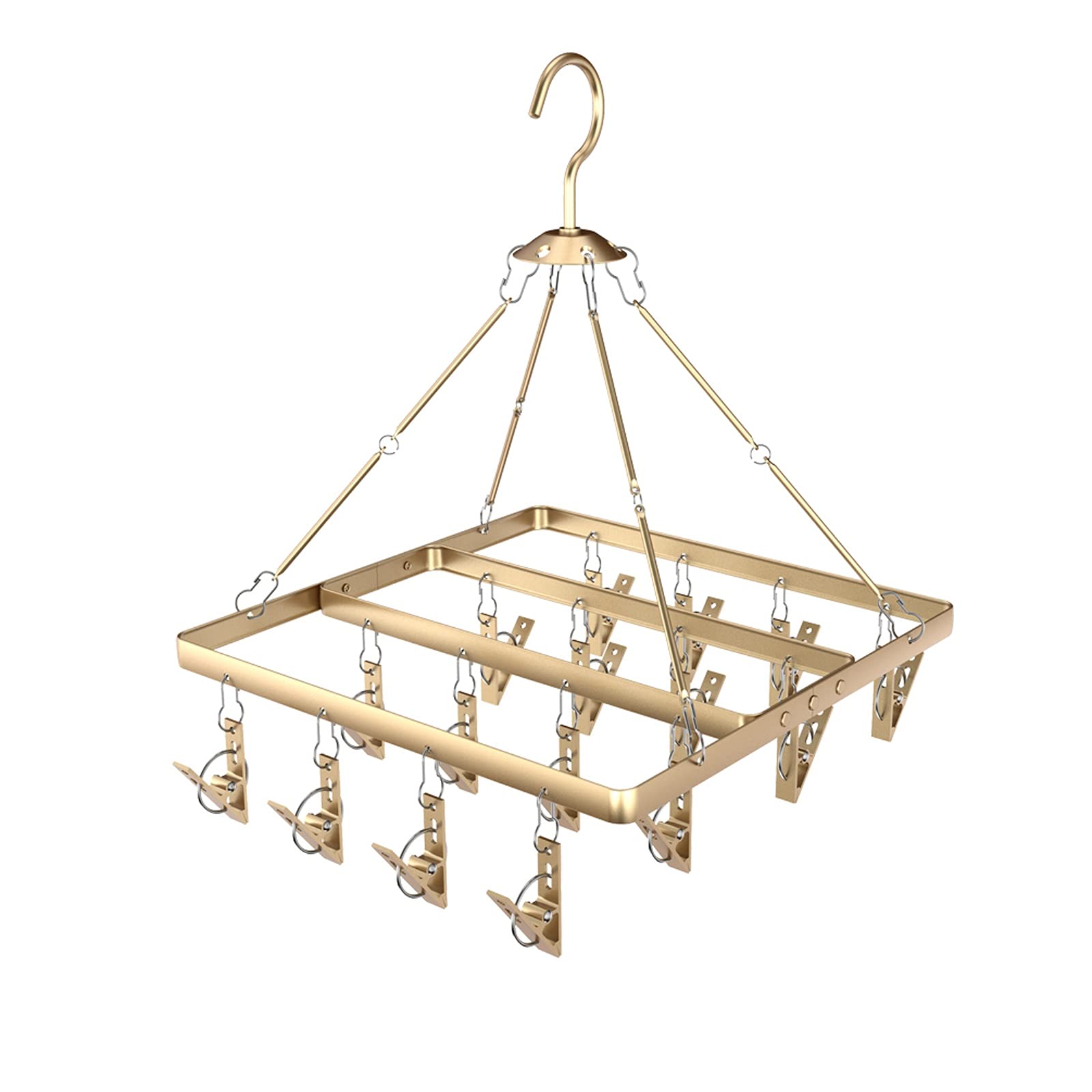TOMYEUS Stainless Steel Sock Drying Rack with 16 Clips - Windproof Swivel Hook Clothes Hanger for Socks, Underwear & Delicates | Perfect for Laundry Room, Balcony & Small Space Drying (Color: A)