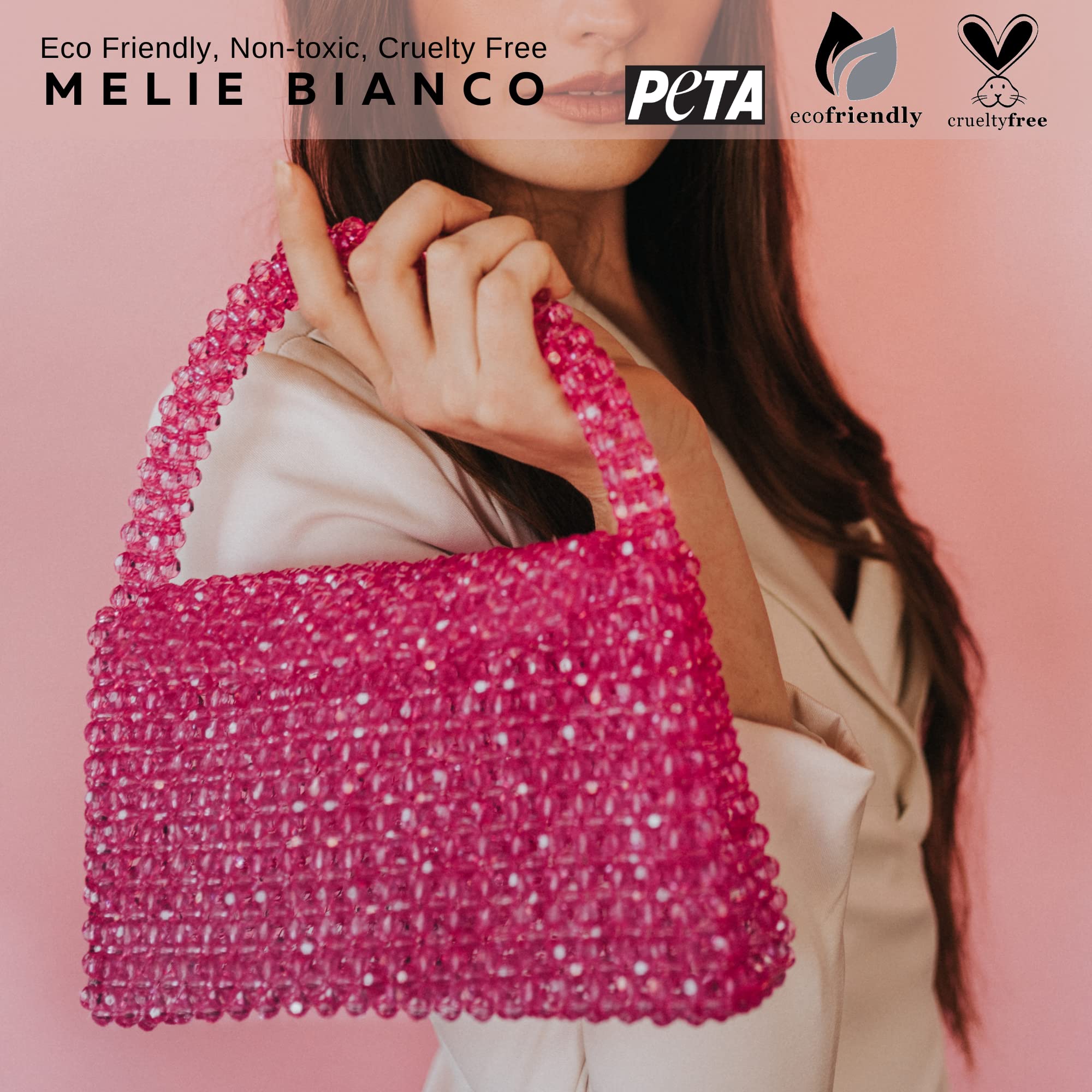 Melie Bianco Sherry Bag - Women's Luxury Beaded Handbag with Top Handle - Elegant Foldover Clutch for Parties, Weddings & Evening Events