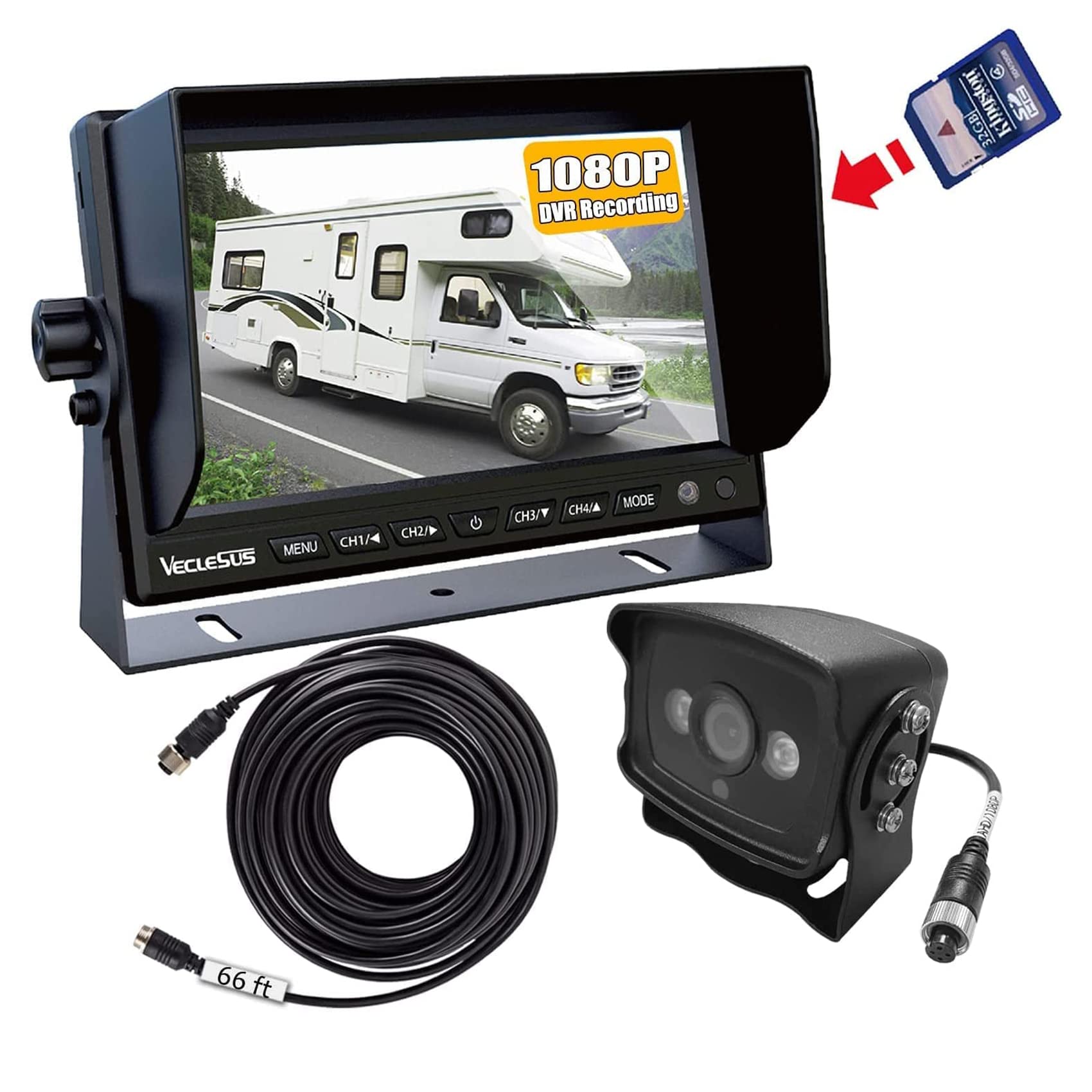 1080P HD Backup Camera with 7” IPS Monitor - Wired DVR Dash Cam for Trucks, RVs, Trailers, Buses & Large Vehicles | Night Vision, Parking Assistance, Rear View Safety System | Perfect for Commercial Fleets & Long-Distance Driving