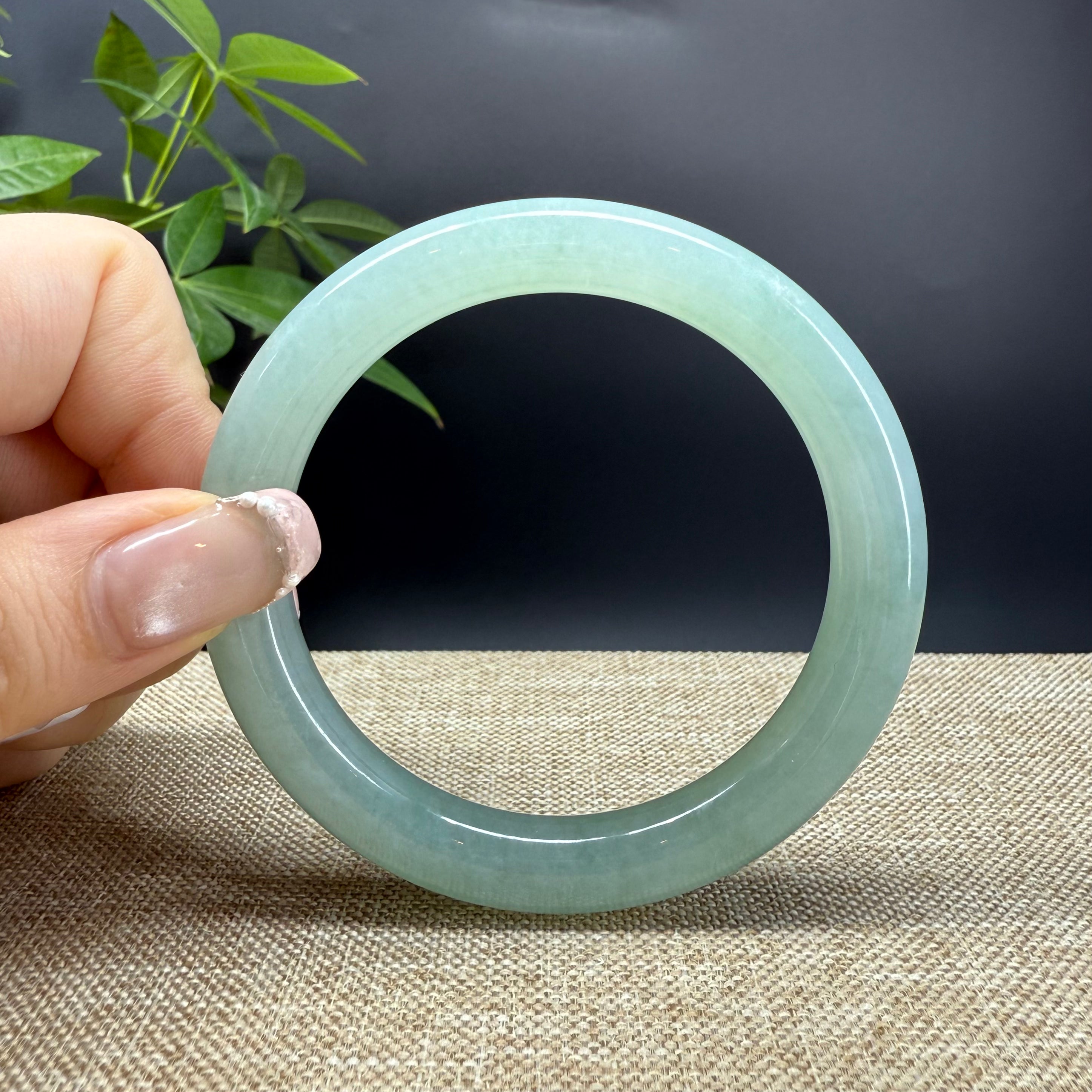 Authentic Burmese Icy Green Jadeite Bangle Bracelet - 58mm Handmade Natural Jade Jewelry for Women, Gift for Mom, Birthday, Anniversary & Special Occasions