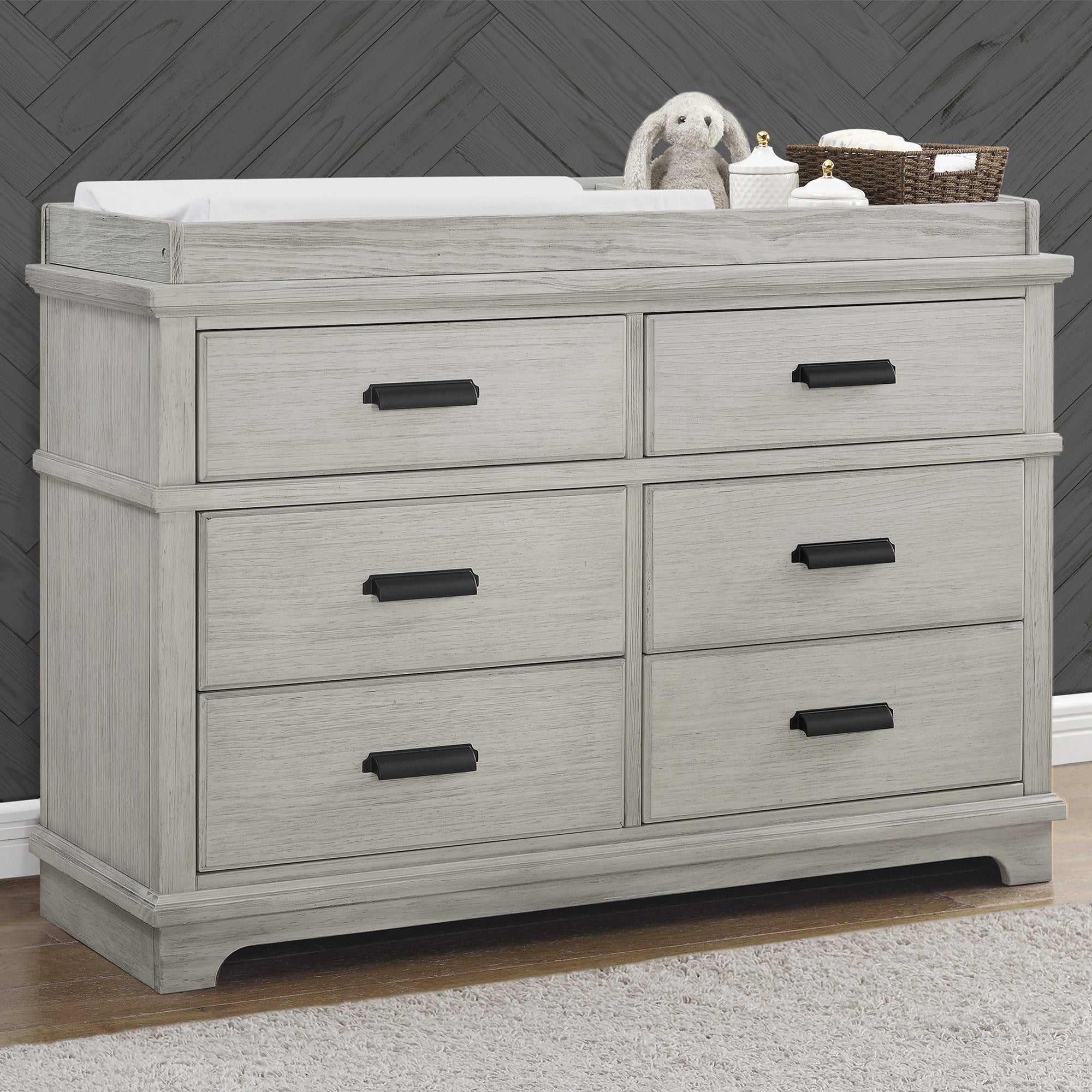 Asher 6-Drawer Baby Dresser with Changing Table Top - Nursery Storage Organizer for Diapers, Clothes & Baby Essentials | Perfect for Newborns & Toddlers