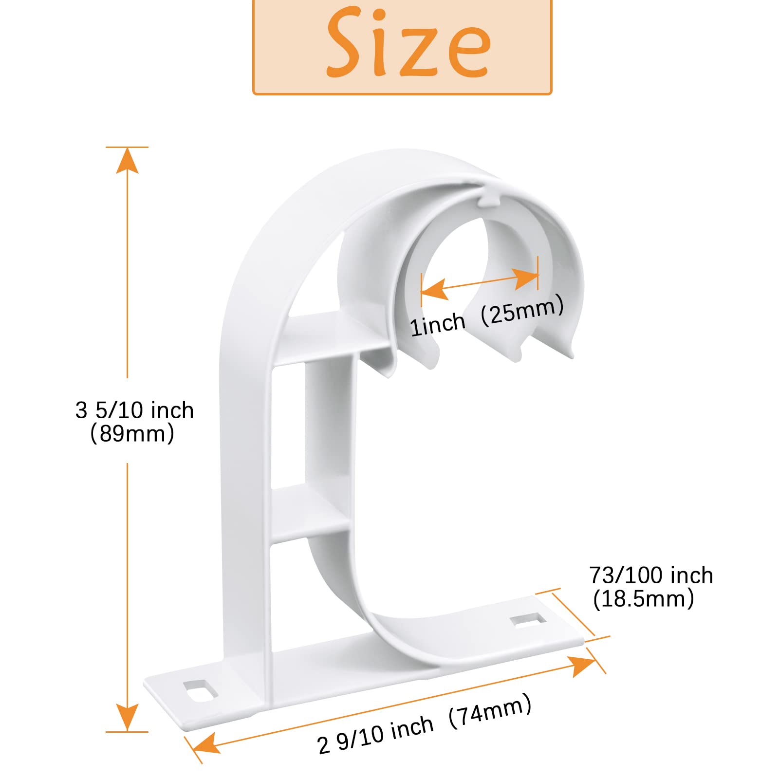 TOKPLNU Heavy Duty Ceiling Curtain Rod Hooks - 1 Inch White Curtain Rod Holders (Set of 2) - Perfect for Living Room, Bedroom & Dorm Window Treatments