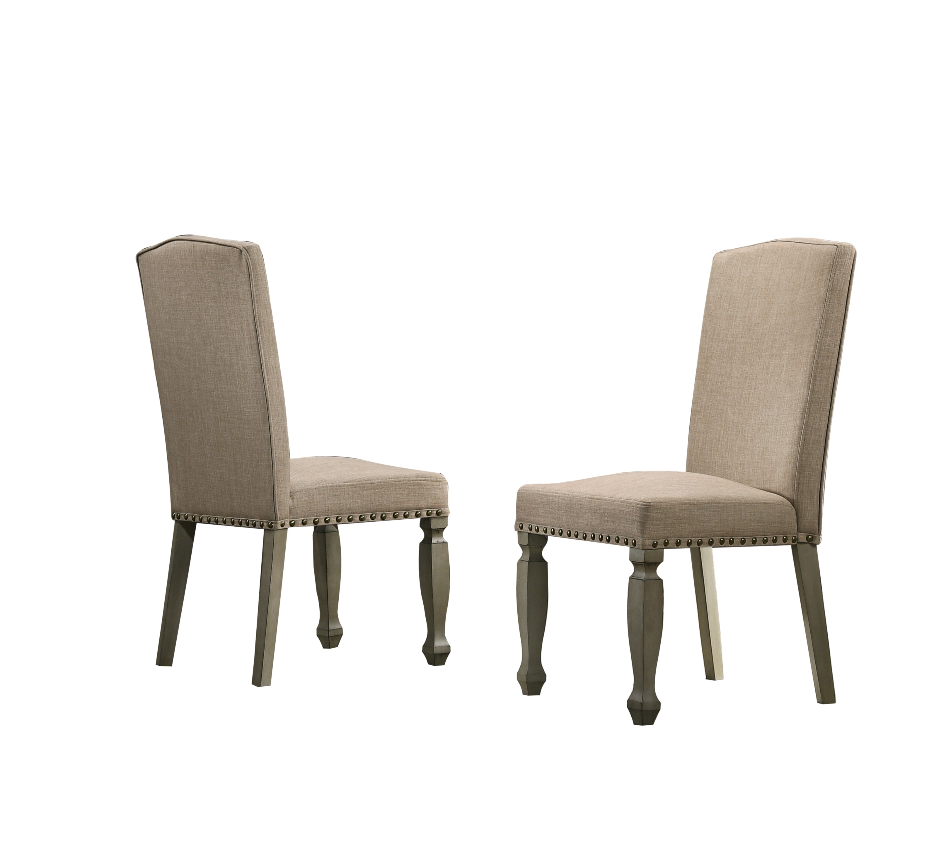 Roundhill Furniture Breda Upholstered Nailhead Dining Chairs Set of 2 - Antique Gray Finish, Modern Farmhouse Style, Comfortable Kitchen & Dining Room Seating for Home Decor
