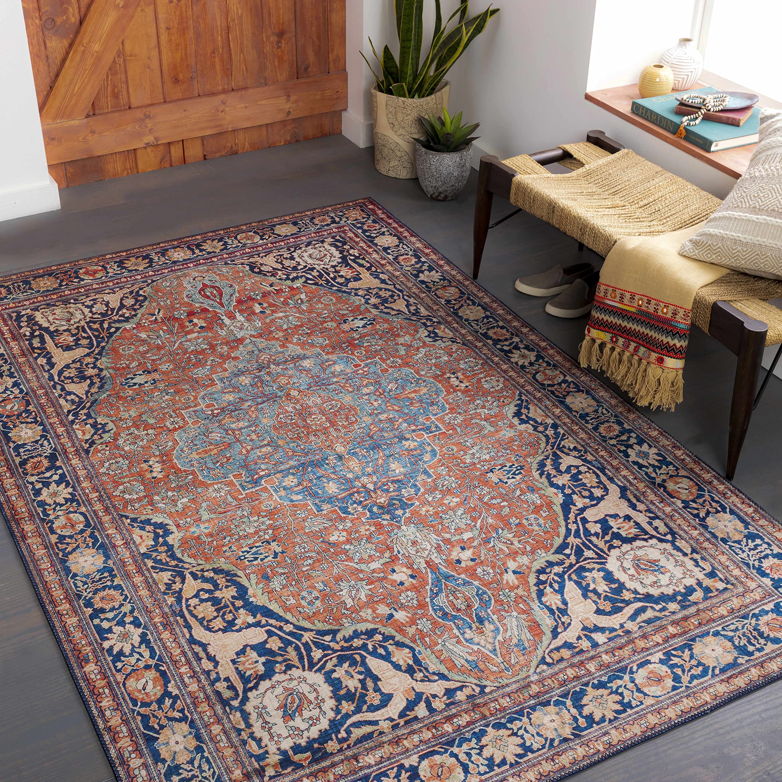 Hauteloom Tregear Traditional Blue and Beige Area Rug 7'6