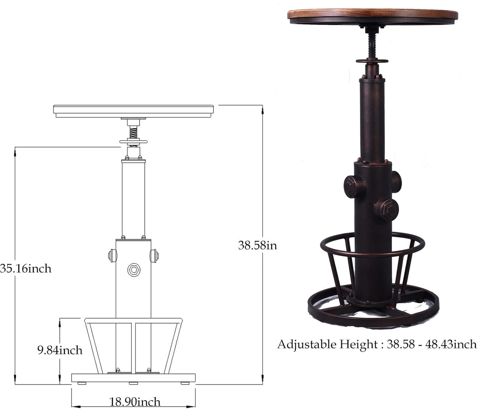 Adjustable Height Industrial Bar Table 38.6