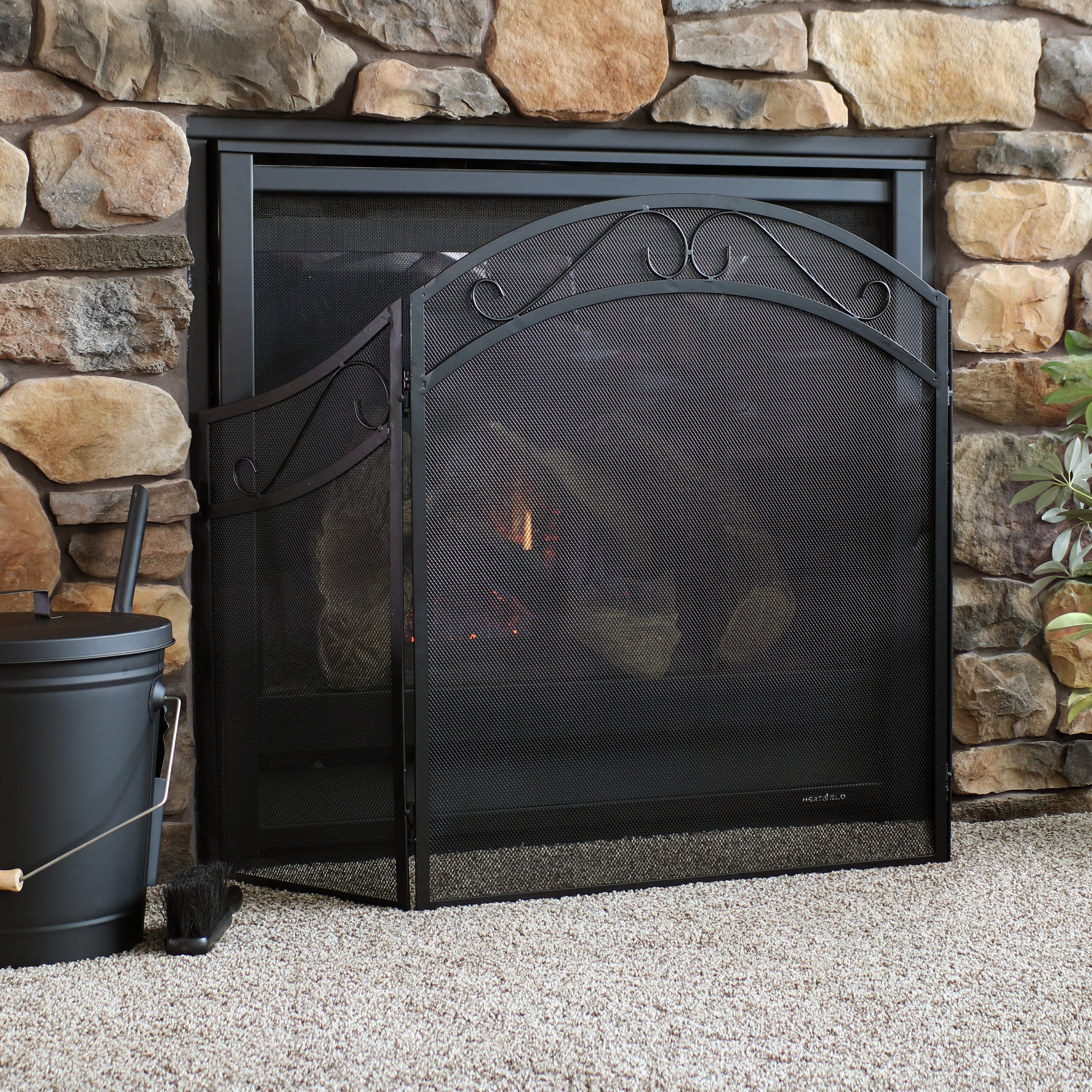 Sunnydaze 3-Panel Steel Fireplace Screen with Elegant Scroll Design - Foldable Fireplace Cover for Indoor & Outdoor Use - Perfect for Living Rooms, Patios, and Decorative Home Safety