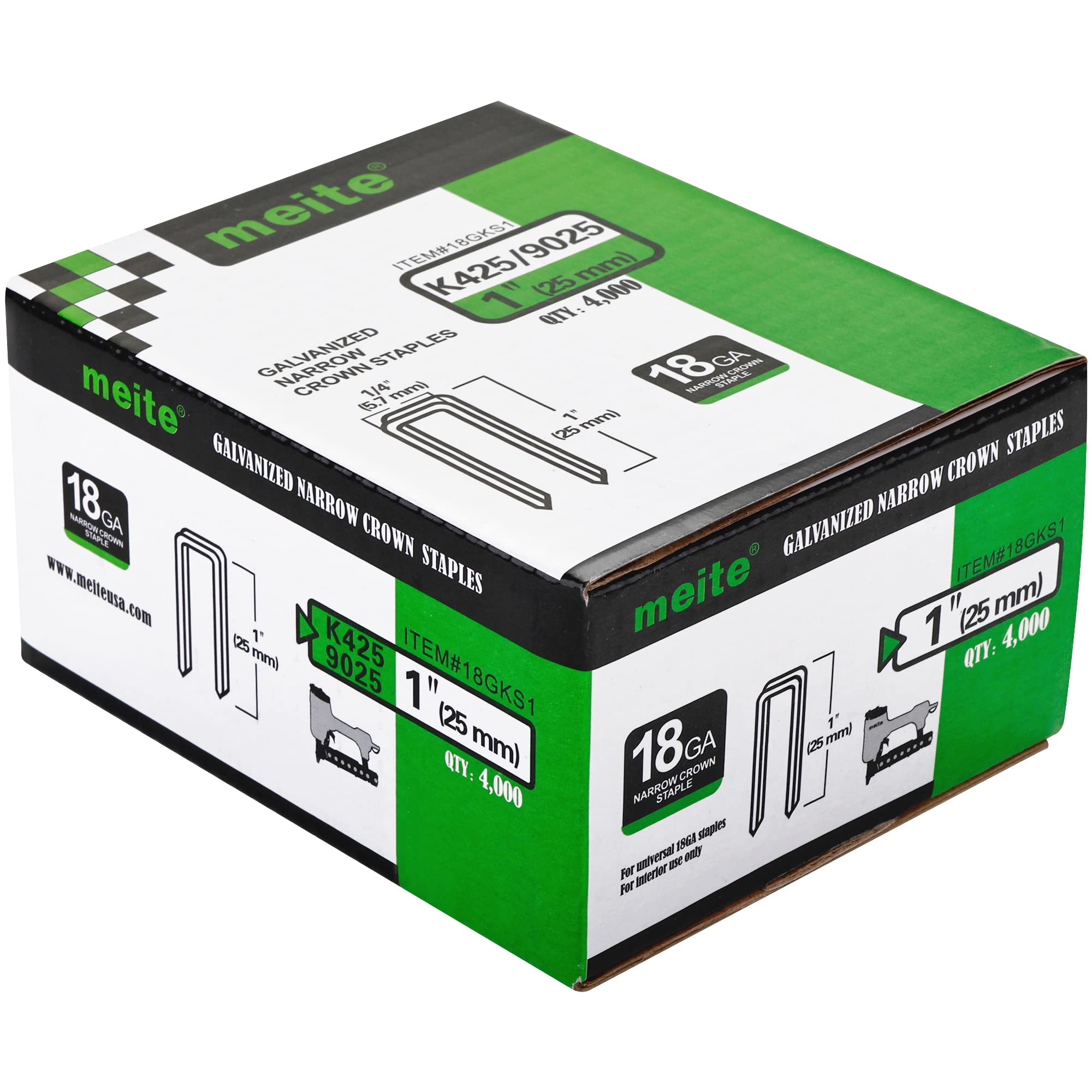 Meite 18 Gauge 1/4-Inch Narrow Crown Staples - 1-Inch Heavy Duty Galvanized Upholstery Staples for Electric/Pneumatic Staplers (10 Boxes) - Perfect for Furniture Repair, DIY Projects & Upholstery Work