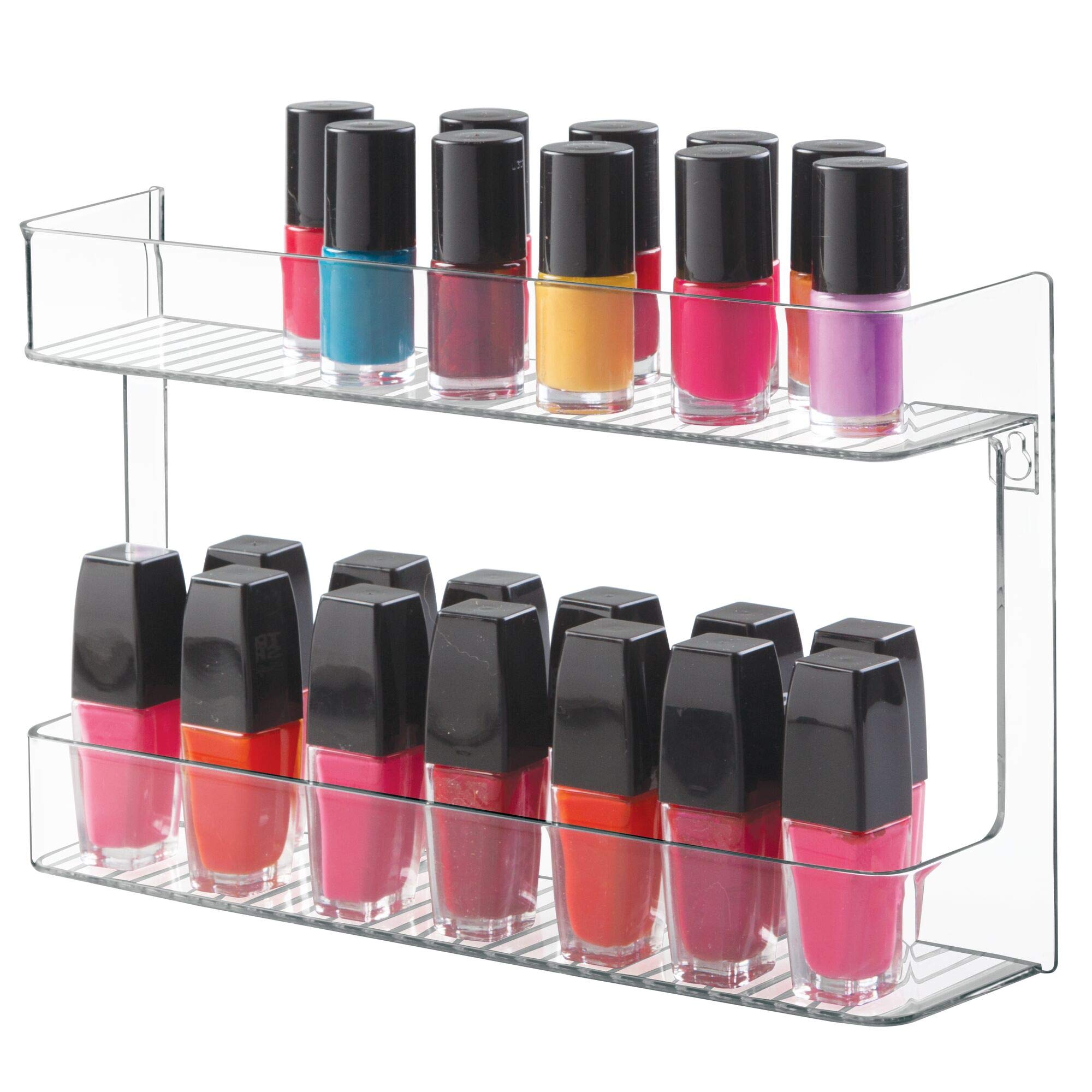 iDesign Linus Plastic Wall Mount Spice Rack Organizer - 2-Tier Shelf for Kitchen Pantry, Cabinet, Countertop, Bathroom Vanity & Office (2.62