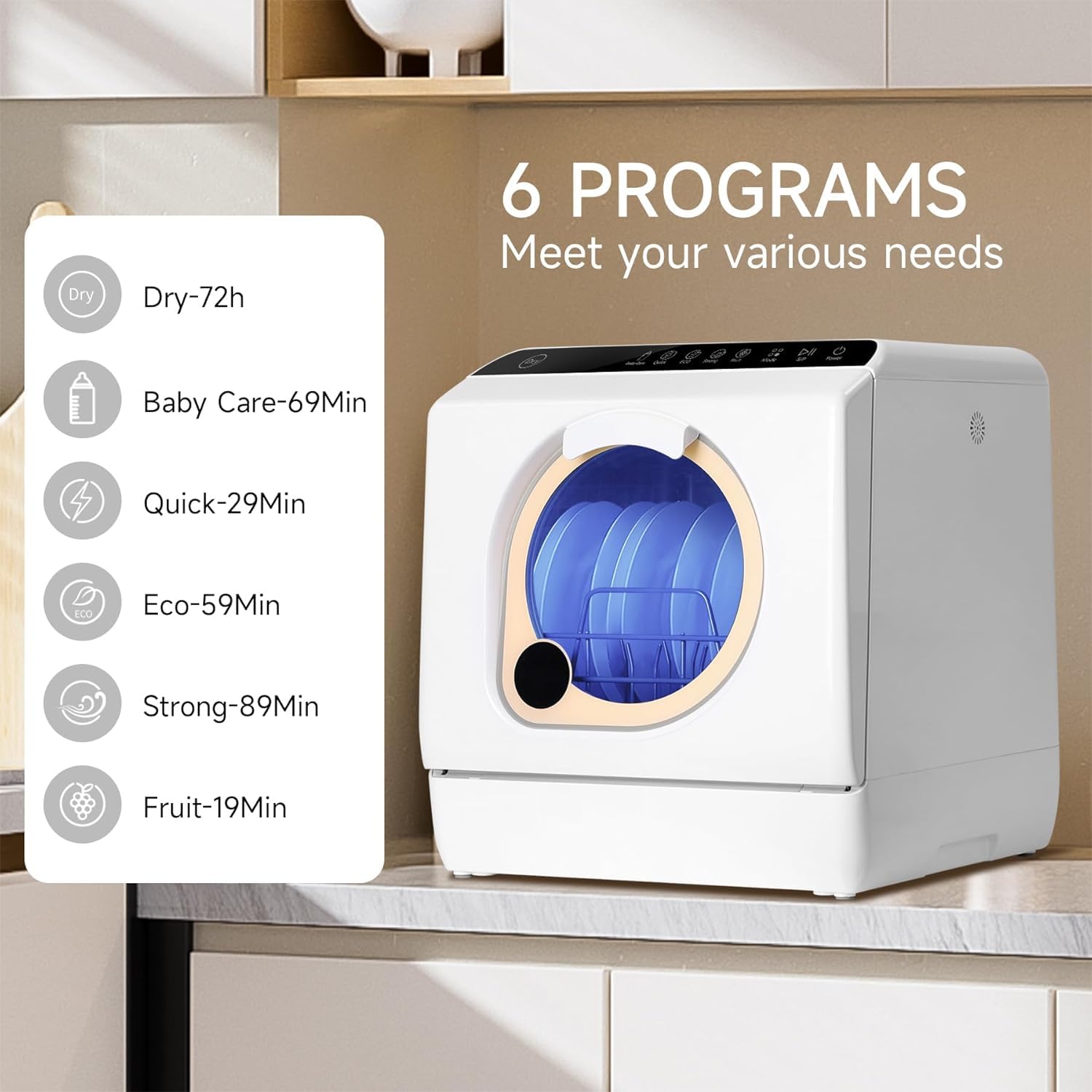 Portable Countertop Dishwasher with Water Tank & Dryer - Compact 360° Spray Dishwasher for Apartments, RVs, Dorms & Small Kitchens - Perfect for Baby Bottles, Dishes & Kitchenware Cleaning