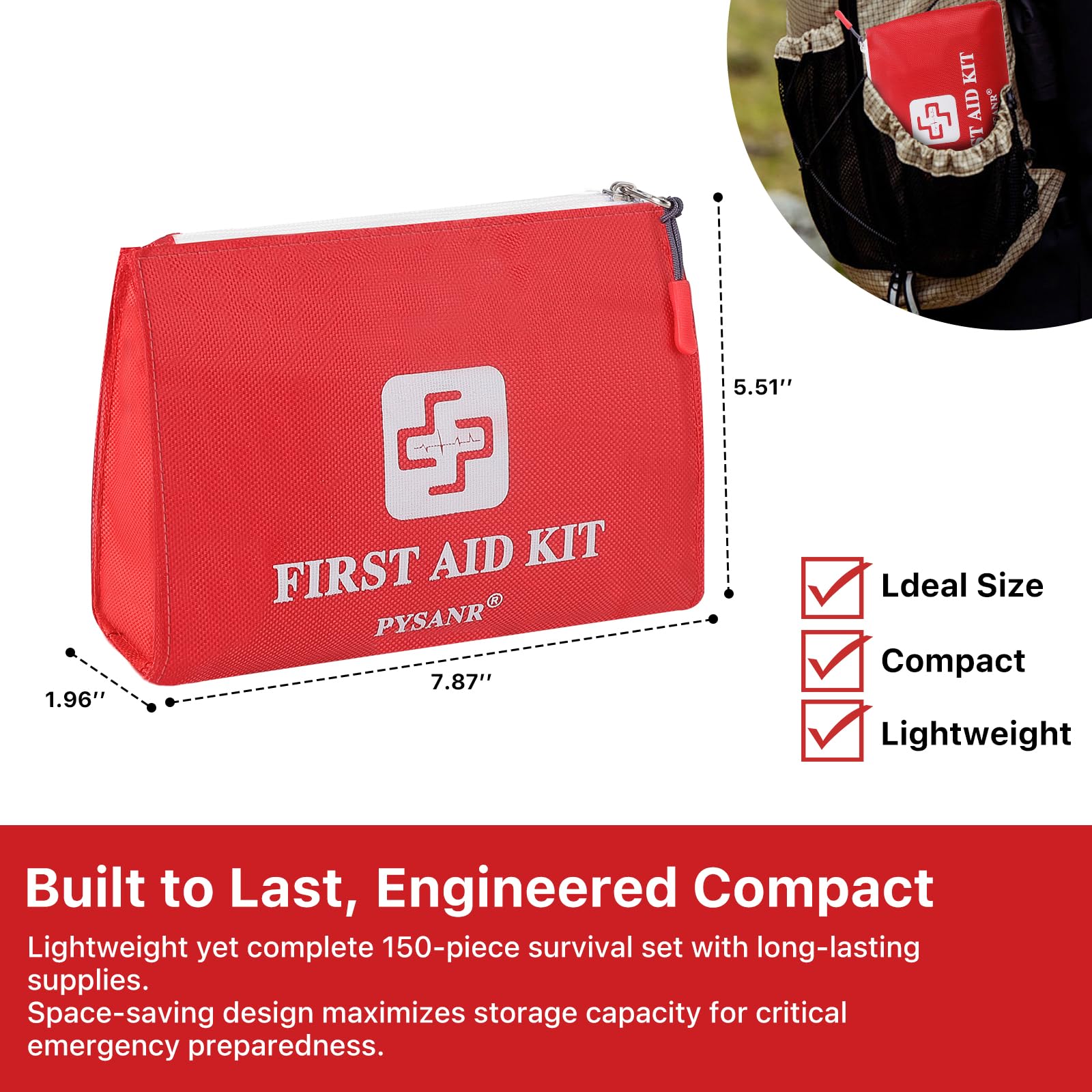 150-Piece Small First Aid Kit with Foil Blanket & Scissors - Emergency Medical Supplies for Home, Camping, Travel, Sports, Office, Outdoor, Car, School - Perfect for First Aid Emergencies, Outdoor Adventures & Everyday Safety