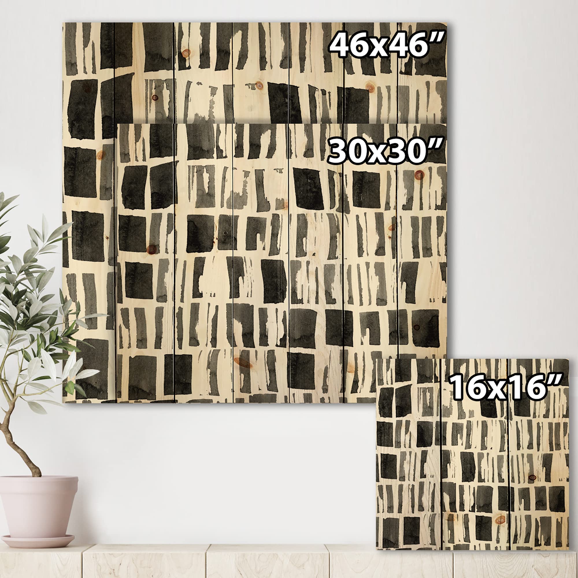 DesignQ Abstract Monochrome Bricks Modern Wood Wall Art - Large Black & White Contemporary Wood Wall Decor Panels Printed on Natural Pine - Perfect for Living Room, Bedroom & Office Decor