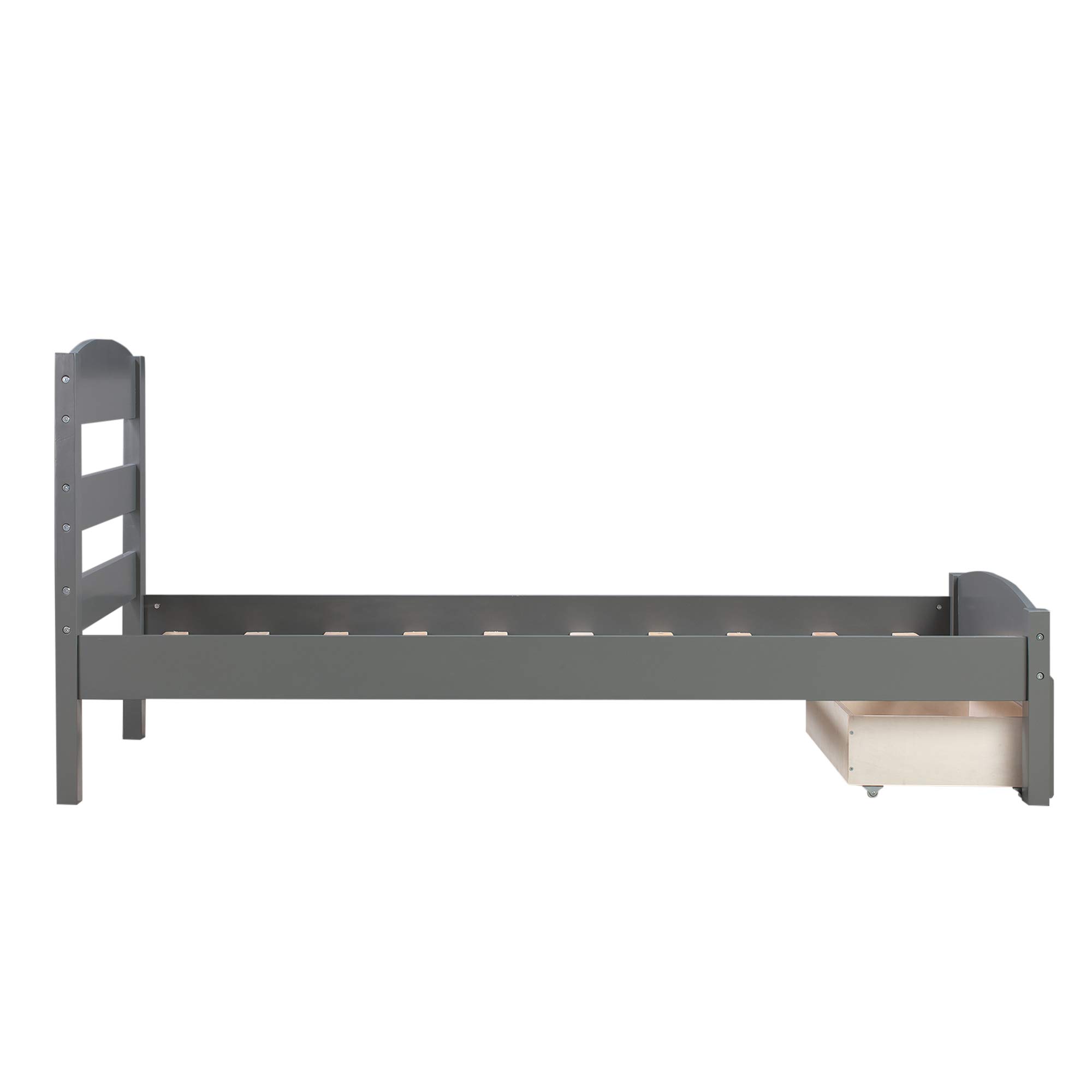 Merax Twin Size Wooden Bed Frame with Headboard & Hidden Storage Drawer - Sturdy Platform Bed for Kids & Teens (Grey) | Perfect for Small Bedrooms, Guest Rooms & Dormitories