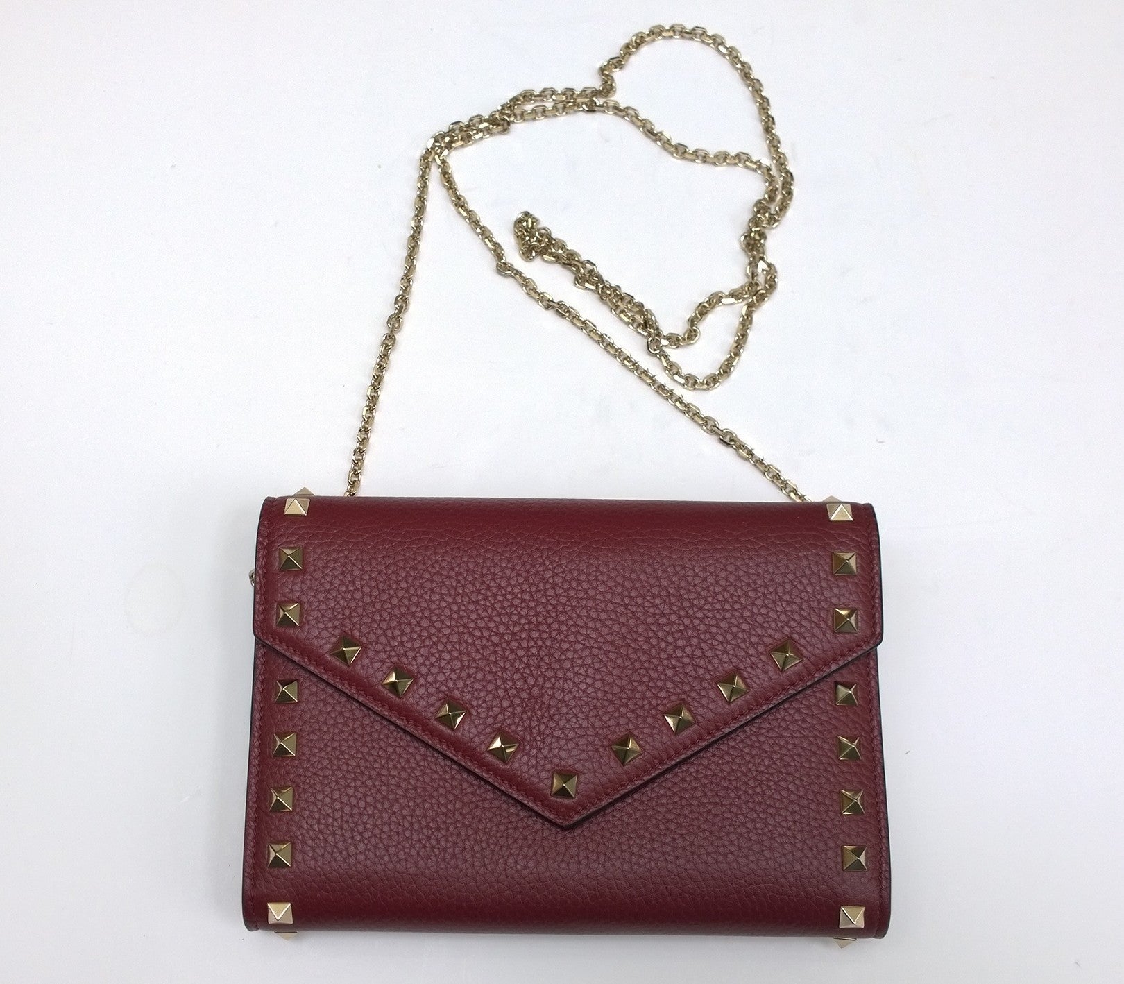 Valentino Garavani Burgundy Textured Leather Chain Shoulder Bag - Luxury Designer Handbag for Women, Perfect for Evening Parties, Date Nights & Special Occasions