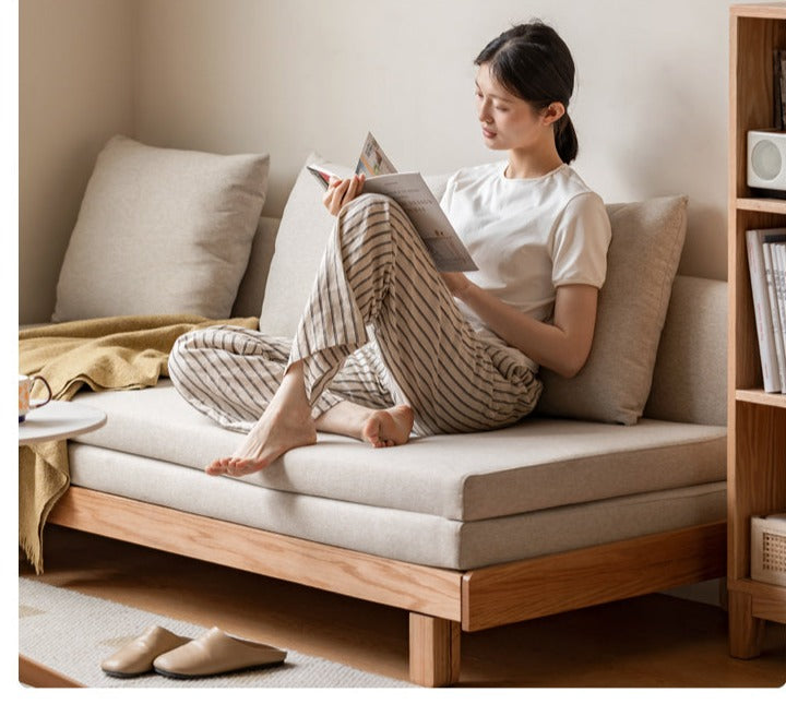 Solid Oak & Beech Wood Sofa Bed - Convertible Sleeper Sofa for Small Spaces, Guest Room & Living Room Furniture - Durable & Stylish Modern Design