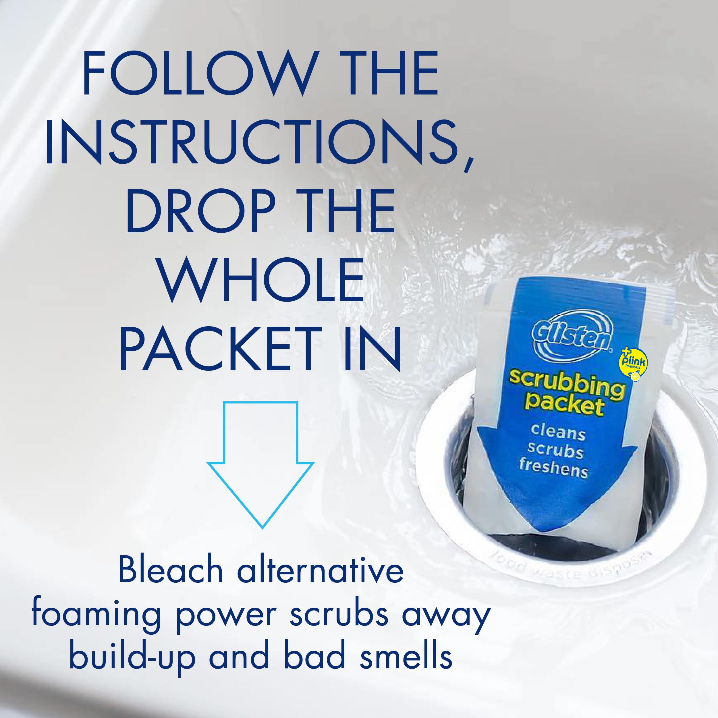 Glisten Garbage Disposal Foaming Cleaner - Lemon Scent (2-Pack, 8 Uses) | Deep Cleans & Deodorizes Kitchen Sink Drains | Eliminates Odors & Removes Buildup