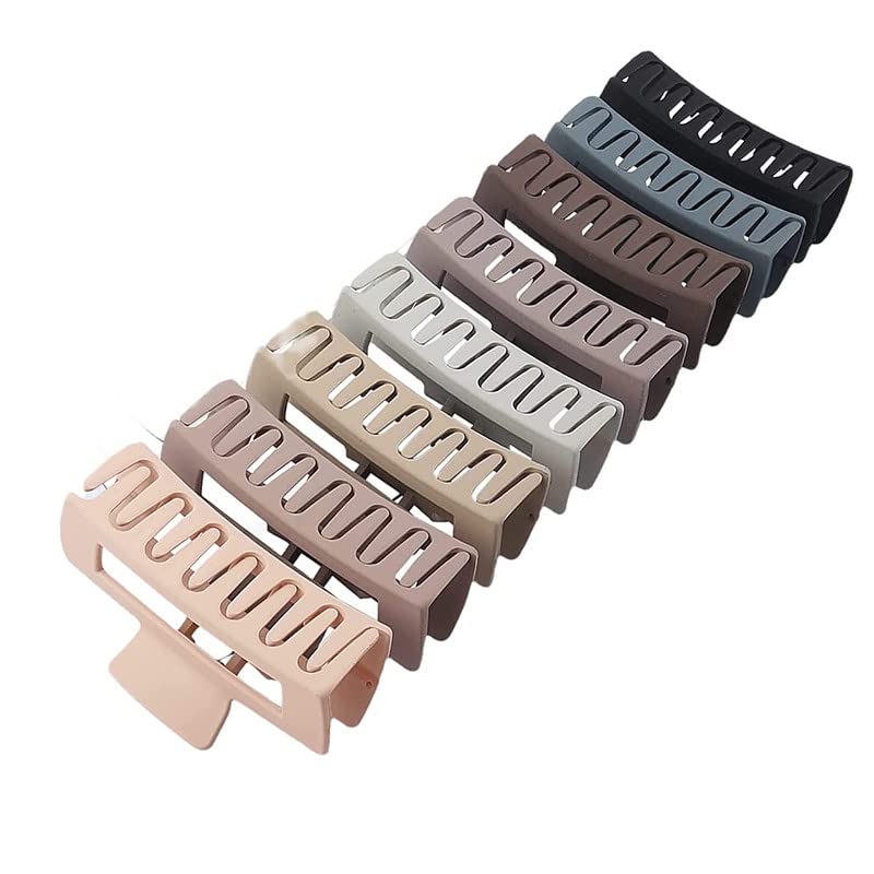 Aliba Collection 8Pcs Large Hair Claw Clips - Strong Hold No Slip Square Hair Clips for Women & Girls (4.1 Inch) - Perfect for Thick, Thin & Long Hair Styling - Great for Work, School, Gym & Everyday Use