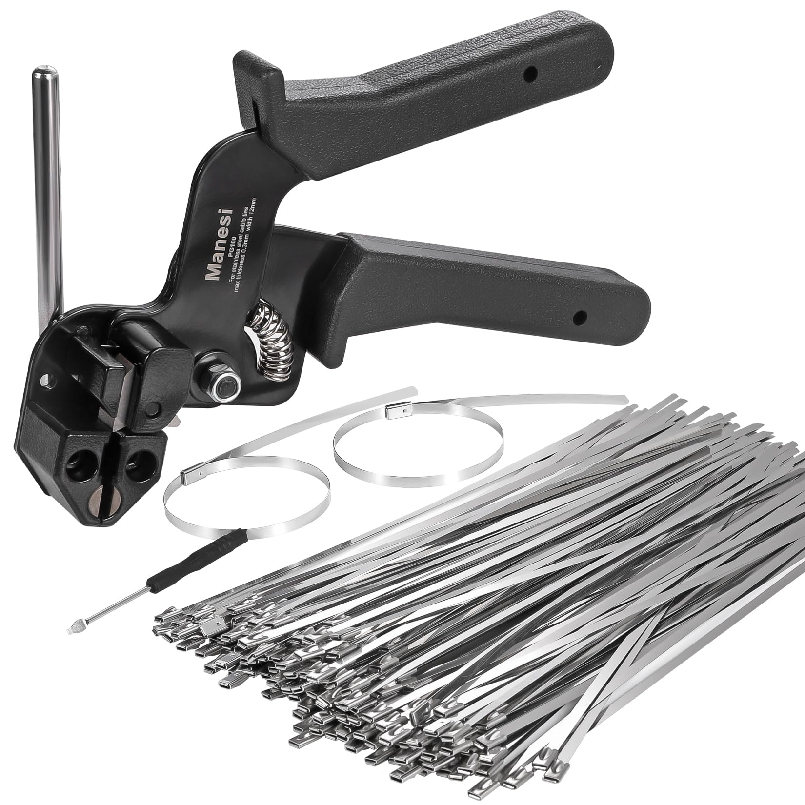 Heavy-Duty Cable Tie Gun Kit with 100 UV-Resistant Stainless Steel Zip Ties & Industrial Scissors - Professional Tightening & Cutting Tool for Electrical Wiring, HVAC, Automotive & Industrial Applications