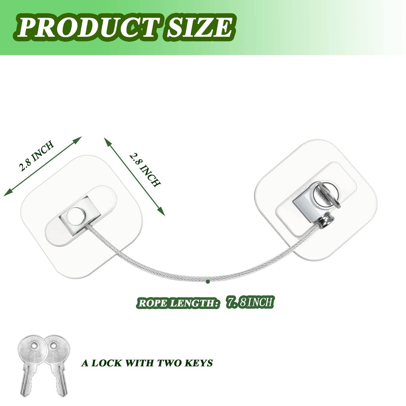 Refrigerator Lock with Key - 2 Pack Fridge Freezer Lock for Cabinets, Drawers, Air Fryer, Oven, Closet & Windows - Child Safety Locks with 4 Keys (White) - Perfect for Baby Proofing & Home Security