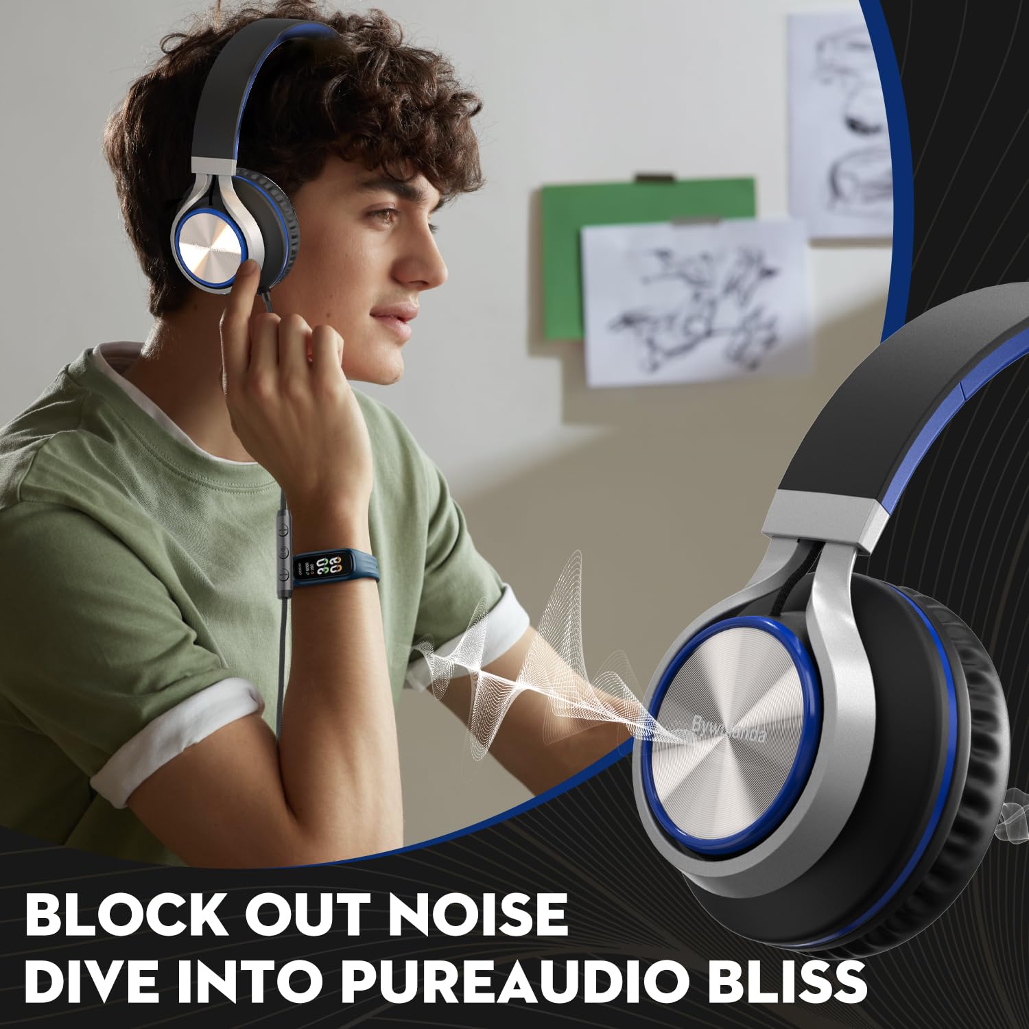 USB C Headphones with Mic - Foldable Over-Ear for iPhone 15/16, Laptop & Travel