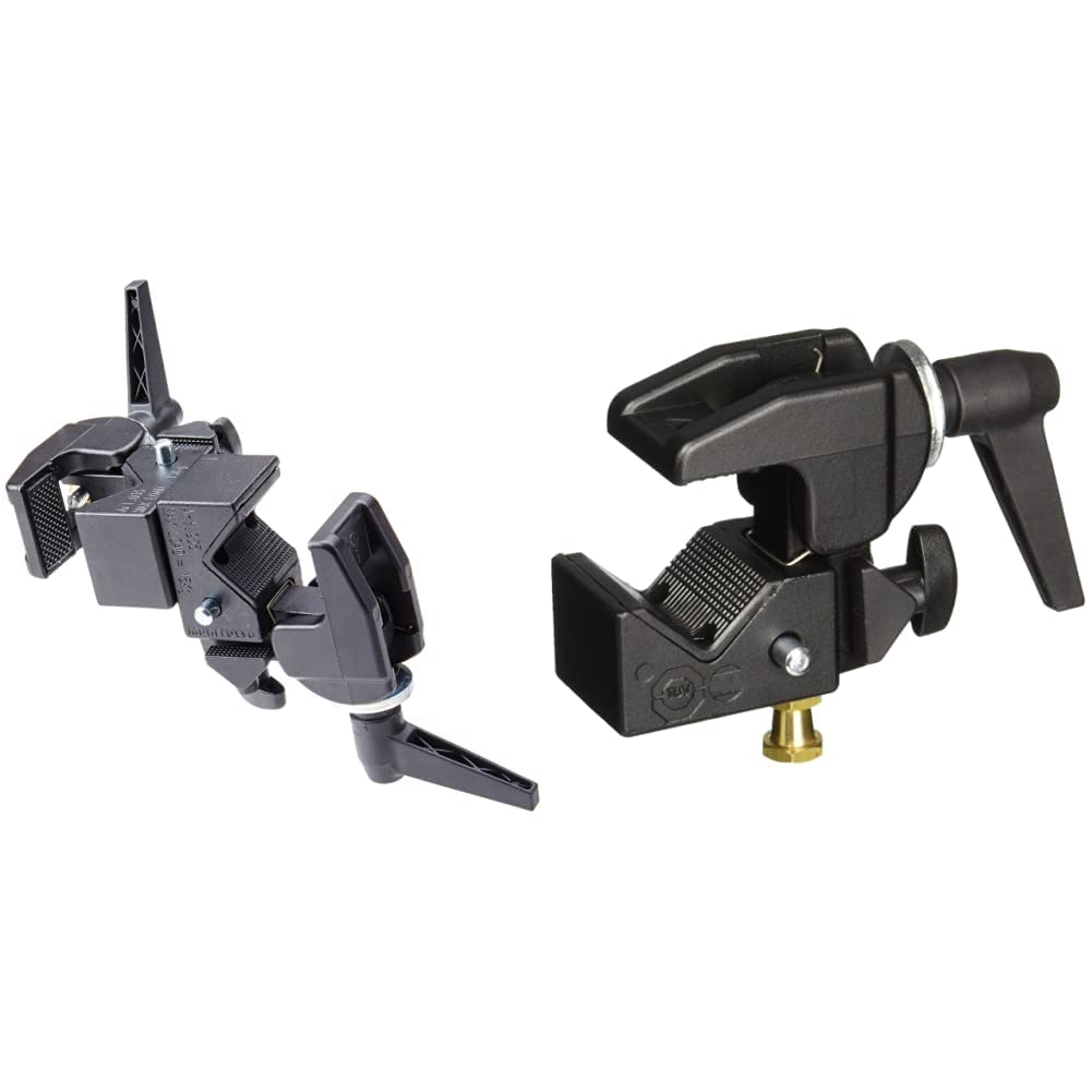 Manfrotto 038 & 035RL Super Clamp Set with 2908 Standard Stud - Heavy Duty Double Clamp for Photography, Video & Studio Equipment - Replaces 2900 - Professional Black Camera Mounting Solution for Tripods, Lights & Rigging