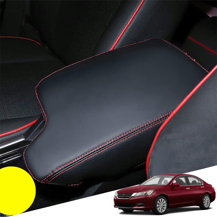 Premium Leather Center Console Cover Armrest Pad for Honda Accord 2013-2017 (9th Gen) - Red Stitching, Comfortable Car Interior Accessory, Protects & Enhances Driving Experience