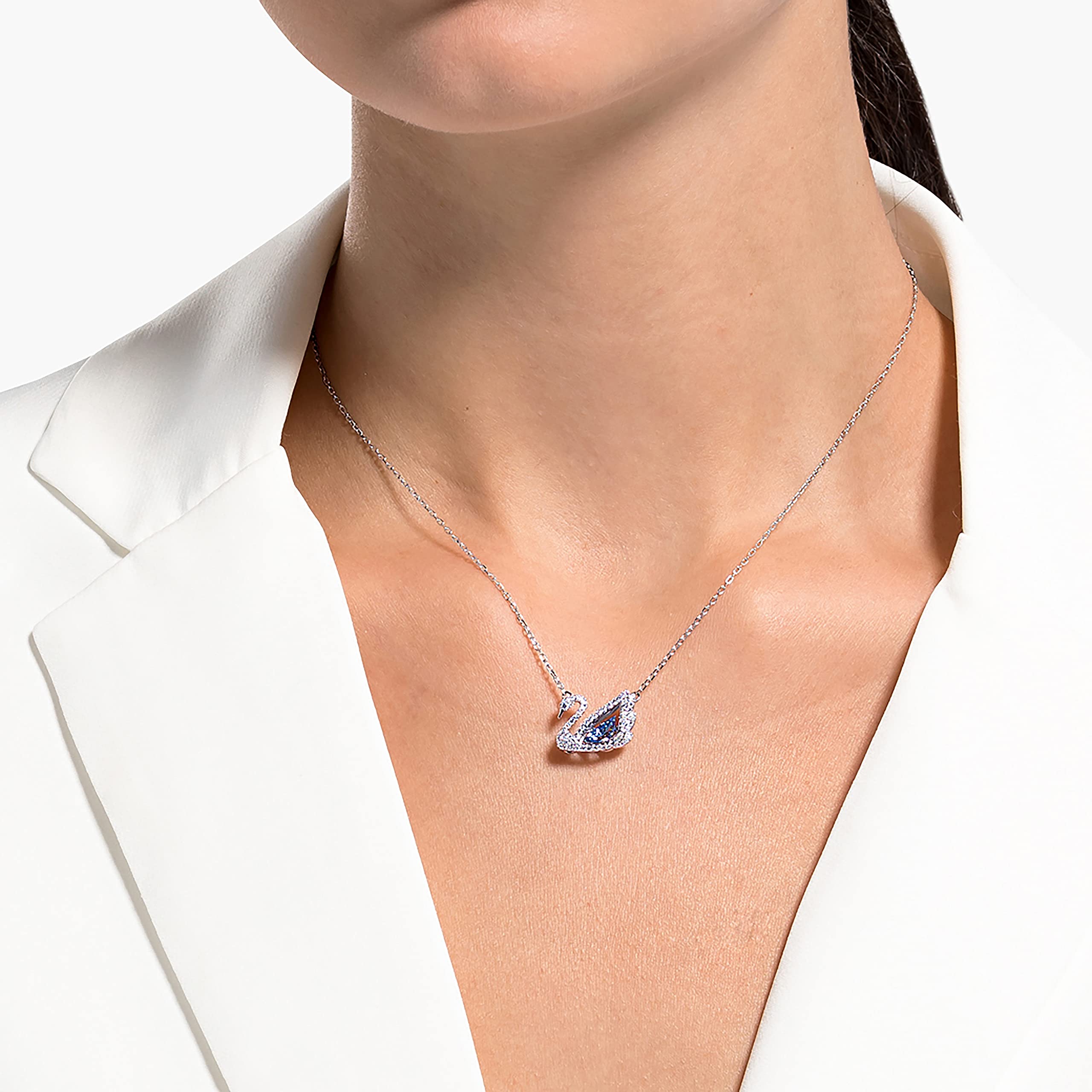 Swarovski Dancing Swan Necklace - Elegant Rhodium Plated Jewelry with Blue & Clear Crystals | Perfect for Weddings, Anniversaries & Special Occasions