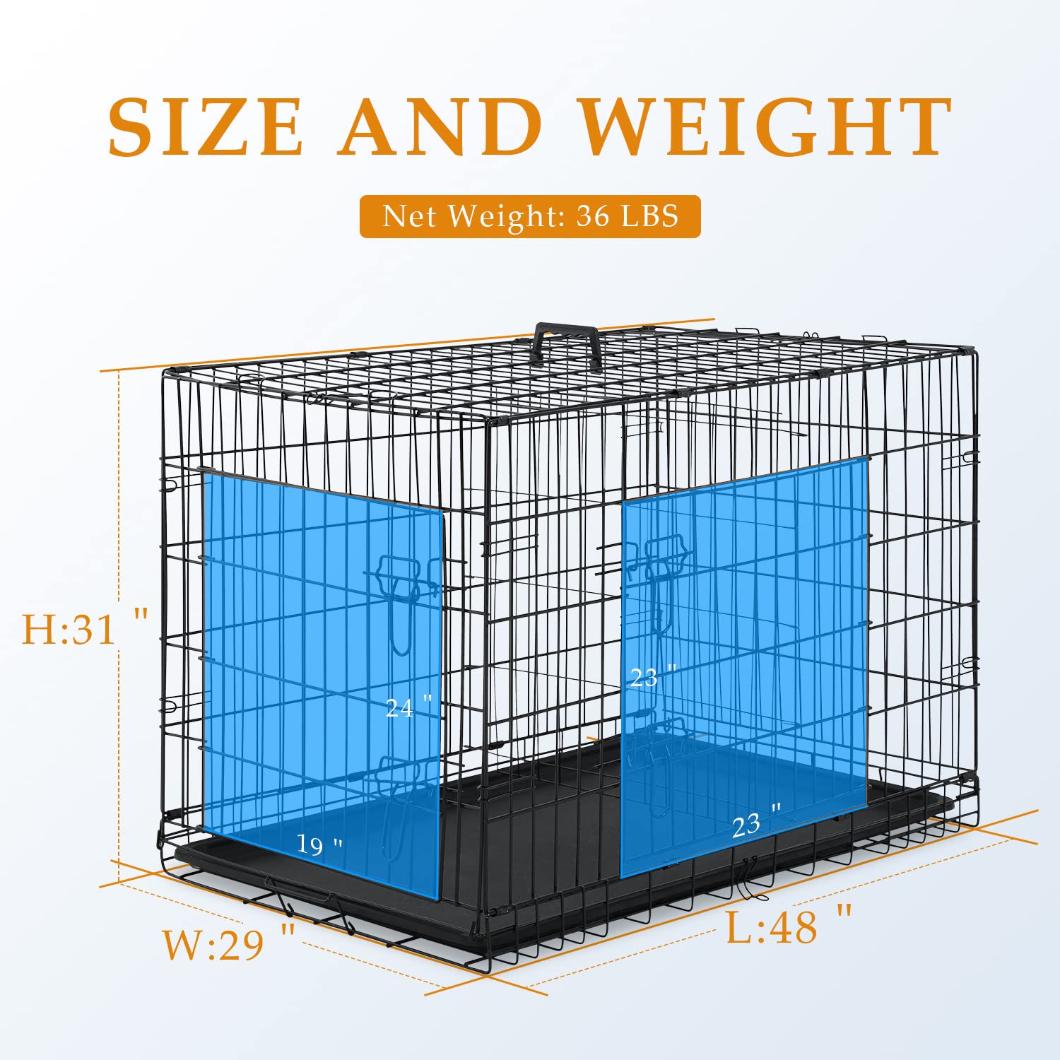 48-Inch Double Door Folding Metal Dog Crate with Divider & Leak-Proof Tray - Heavy Duty Pet Cage for Medium to Large Breed Dogs - Perfect for Home, Travel & Training Use