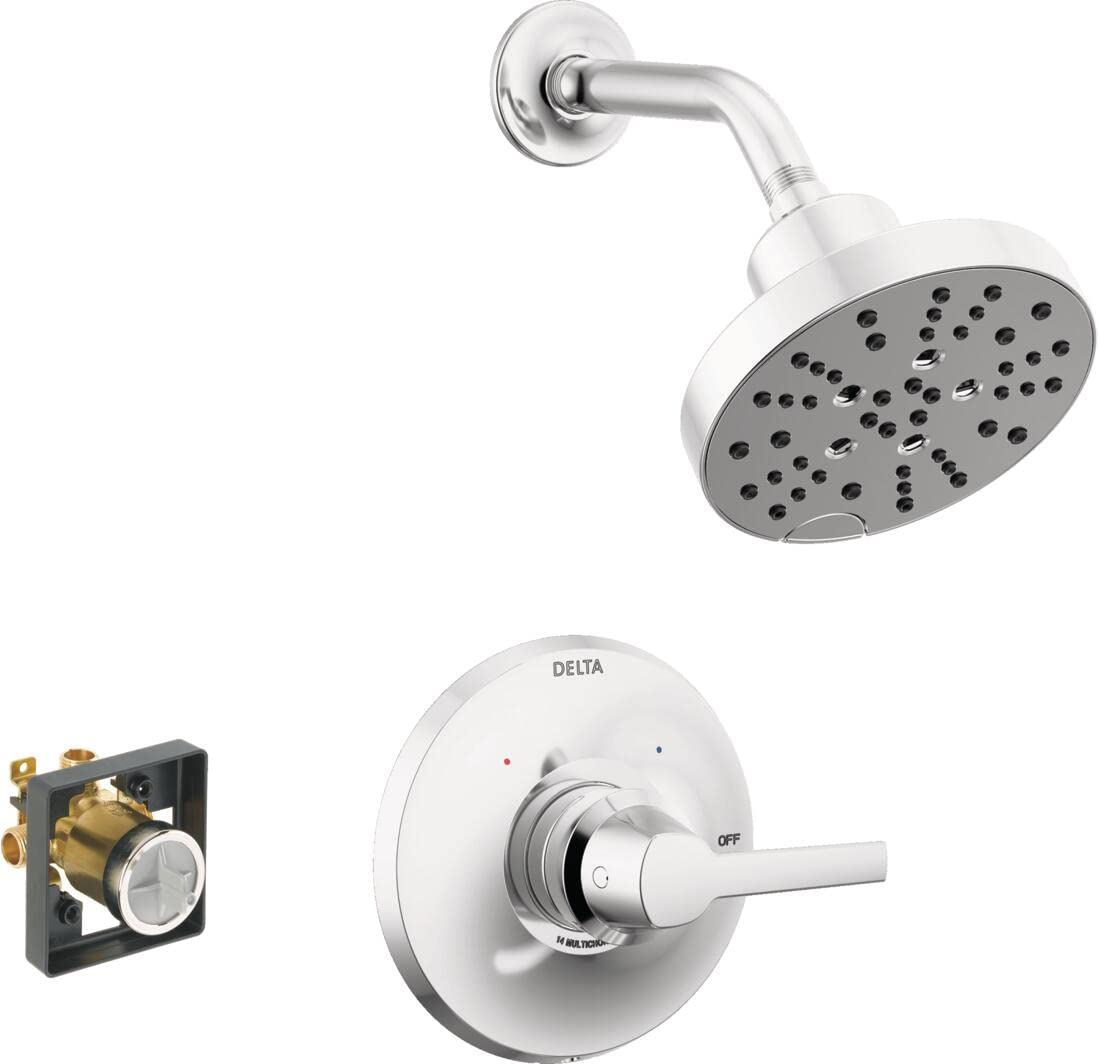 Delta Galeon Single Handle Chrome Shower Faucet Set with H2Okinetic Shower Head - Complete Shower Trim Kit & Fixtures - Lumicoat Chrome Finish T14272-PR (Includes Valve) - Perfect for Bathroom Remodeling & Spa-Like Shower Experience