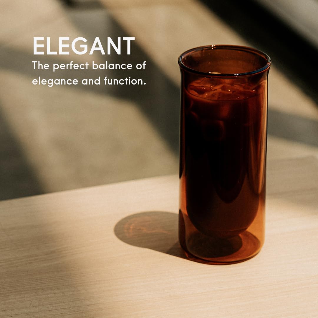 FLUR Iced Coffee Glass Set of 2 - Double-Walled Borosilicate Glasses for Iced Coffee, Cold Brew, Smoothies & Iced Tea - 15.5oz Clear Handmade Glassware - Perfect for Home, Office & Cafe Use