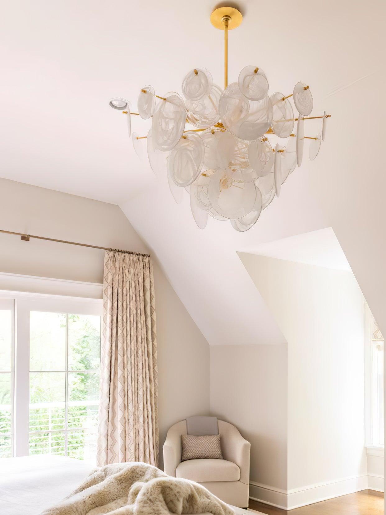 Elegant Brass Discs Cascading Chandelier - Modern Ceiling Light Fixture for Dining Room, Living Room & Bedroom