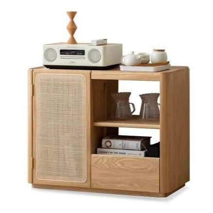 Solid Oak and Ash Wood Tea Maker Mobile Side Cabinet - Portable Side Table for Living Room, Bedroom, or Office