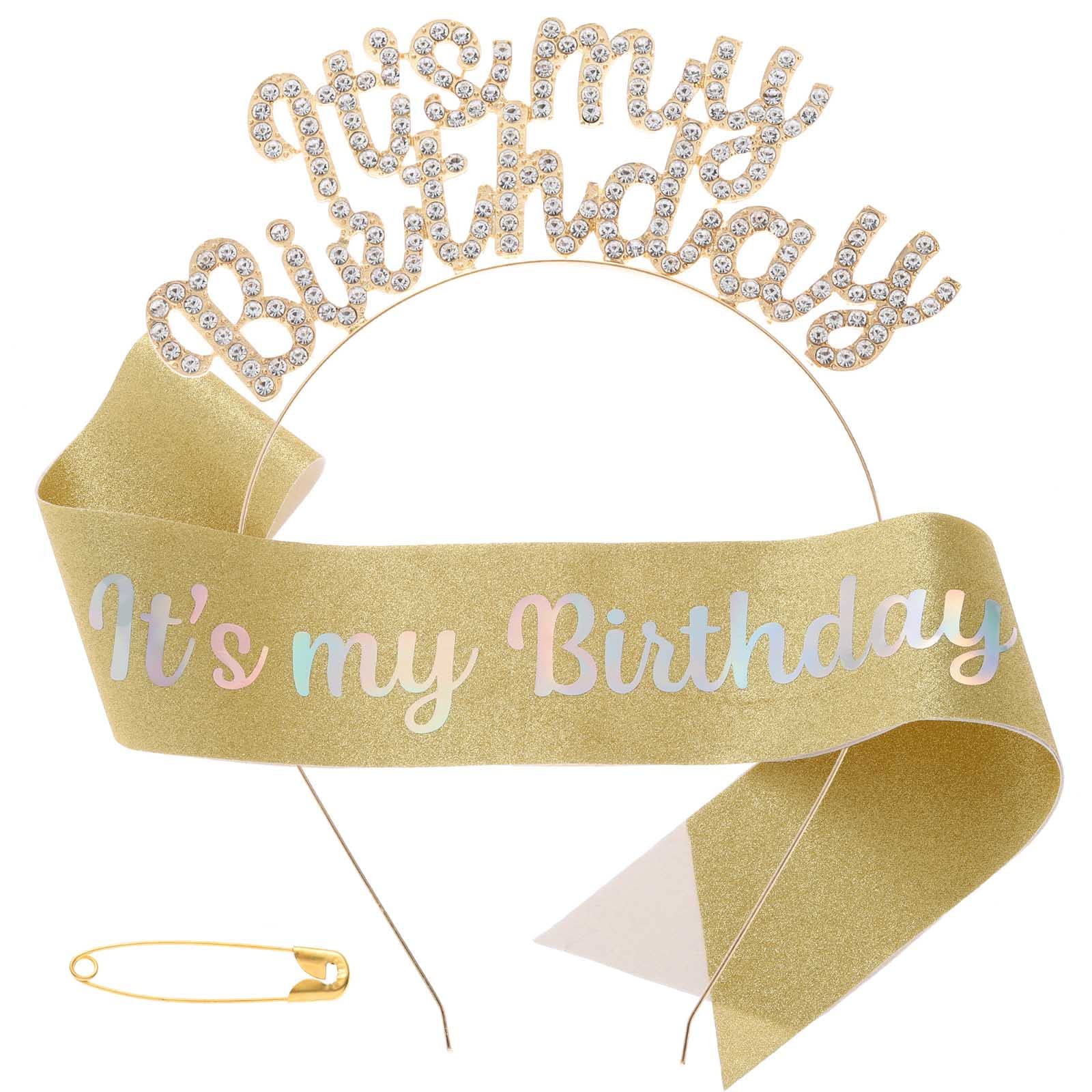 Acenail Women's Birthday Headband - Rhinestone 'It's My Birthday' Sash & Hairband for Birthday Parties, Decorations & Celebrations | Perfect for Women's Birthday Accessories & Photo Props (B-Gold)