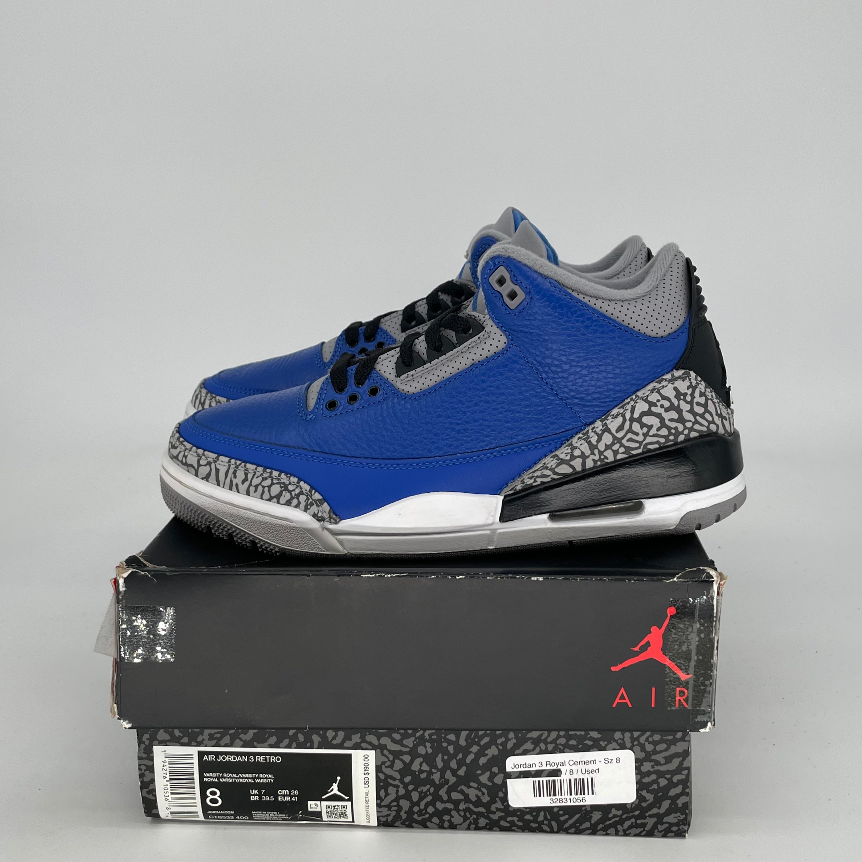 Original Title: AIR JORDAN 3 VARSITY ROYAL CEMENT SIZE 8/9.5W CT8532 400   Optimized Title: **Air Jordan 3 Retro 'Varsity Royal Cement' Men's/Women's Basketball Shoes - Size 8/9.5W (CT8532-400) - Perfect for Streetwear & Sneaker Collectors**