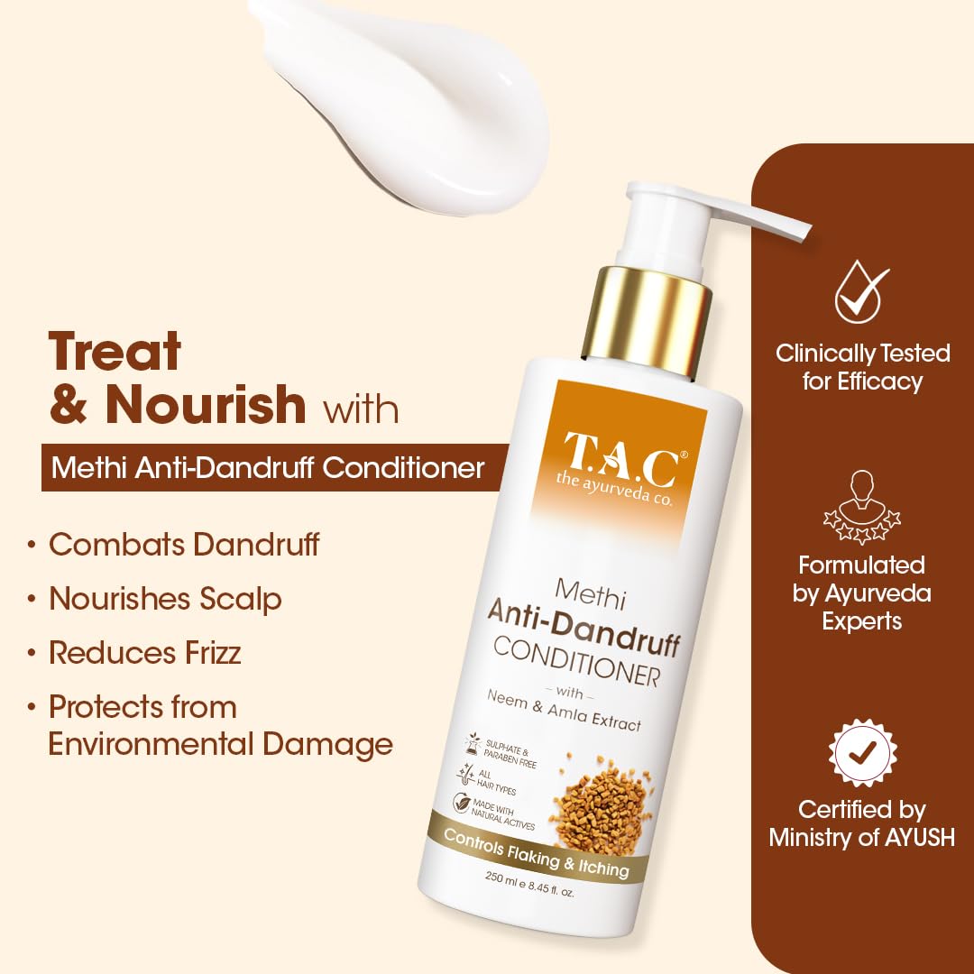 T.A.C Methi Hair Conditioner with Amla & Neem Extract - Natural Ayurvedic Formula for Anti-Dandruff & Smooth Hair - Sulfate & Paraben-Free - 250ml - For Women & Men - Perfect for Dry, Itchy Scalp & Frizzy Hair Care at Home