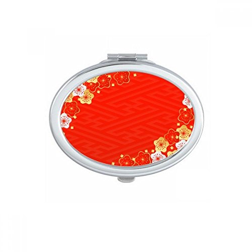 DIYthinker Golden Red Sakura Pattern Japan Oval Mirror - Portable Folding Double-Sided Makeup Mirror with Stand (Home Vanity, Travel, Dorm Room Beauty Essential)