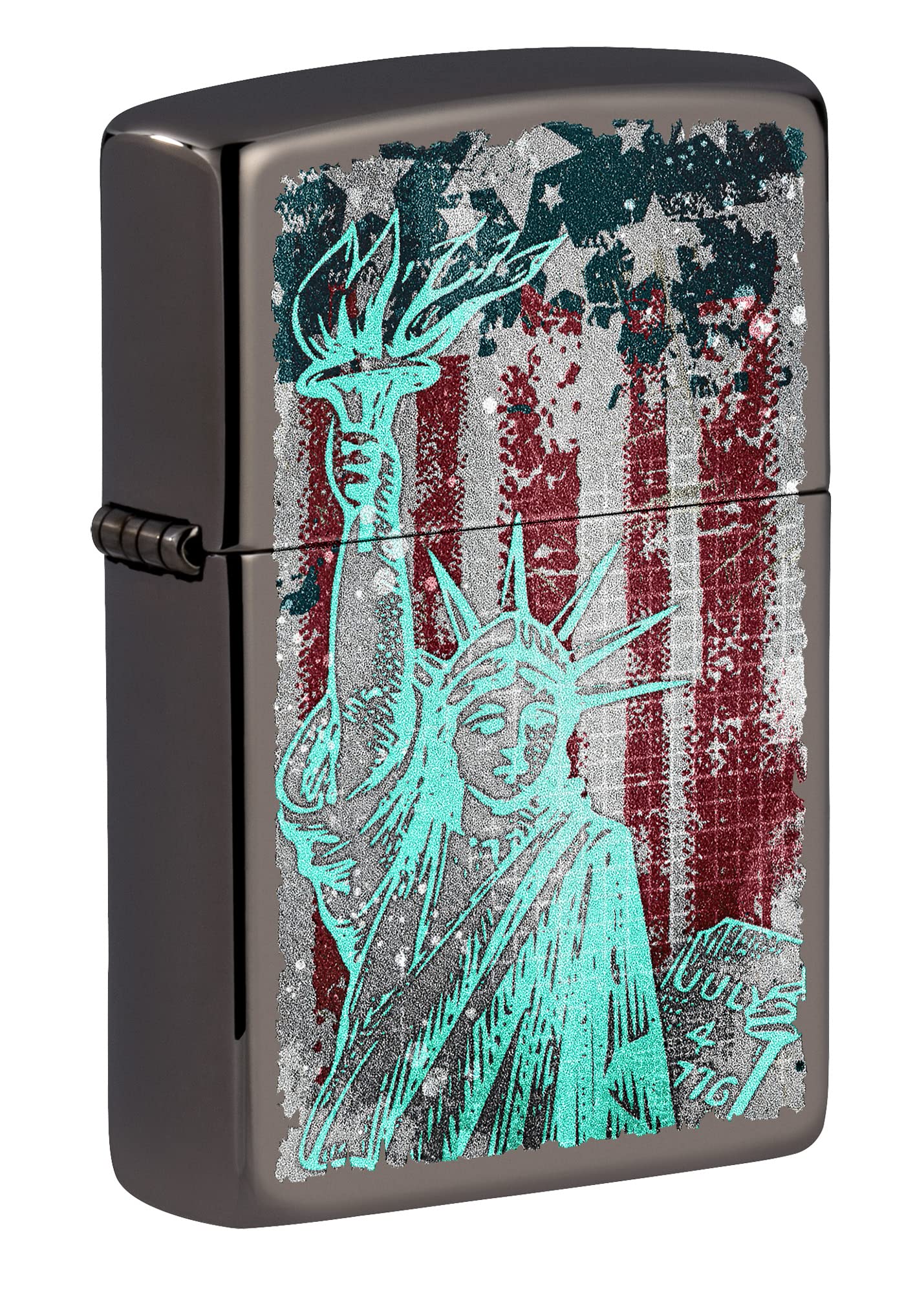 Zippo Statue of Liberty Black Ice Windproof Lighter - Patriotic Collectible Pocket Lighter for Outdoor Camping, Hiking & Everyday Carry (USA Flag Design)