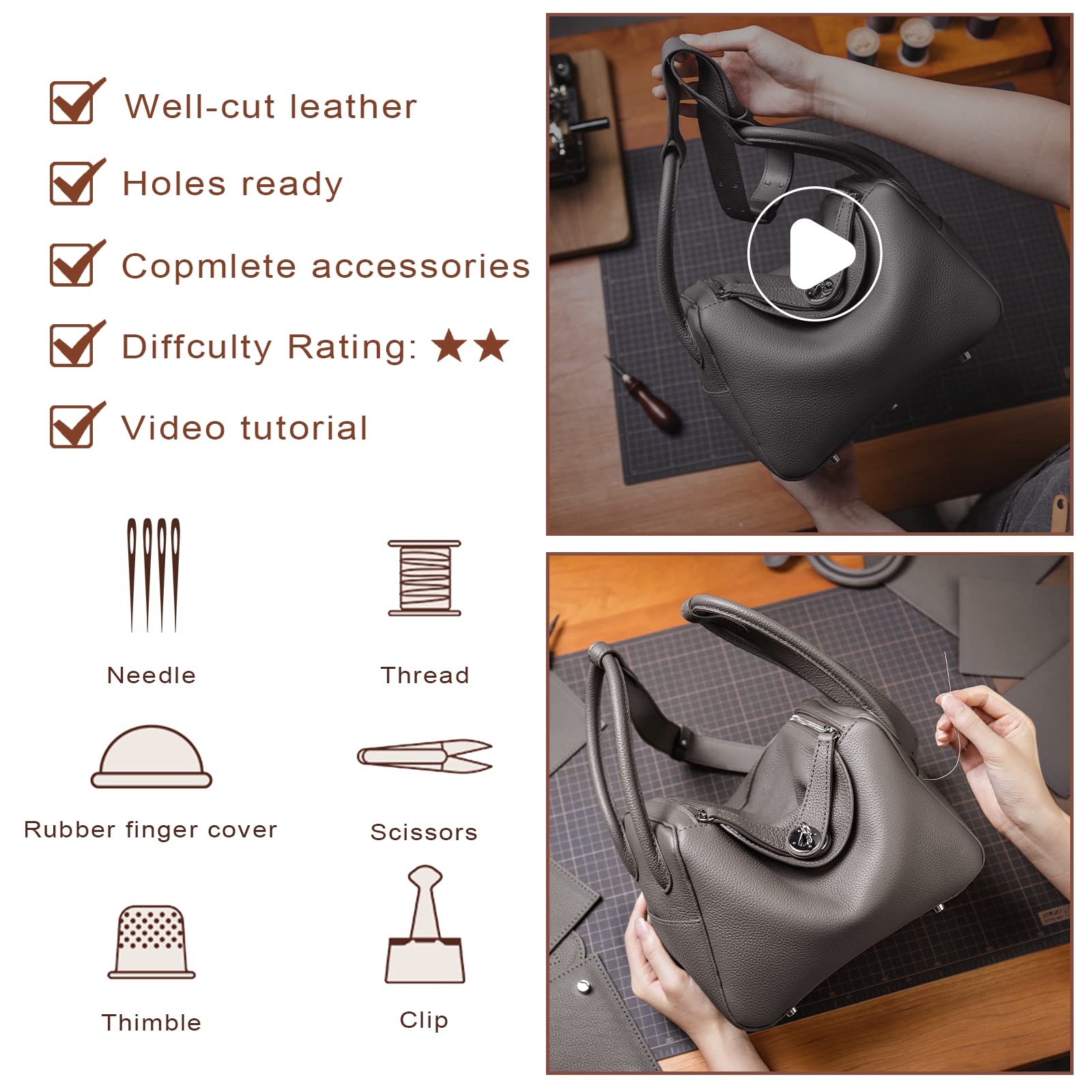 POPSEWING DIY Leather Tote Bag Kit for Women - Luxury Handmade Shoulder Bag, Customizable Crossbody Purse, Unique Gift for Girlfriend (Large, Navy Blue) - Perfect for Crafting, Personalized Presents & Everyday Use