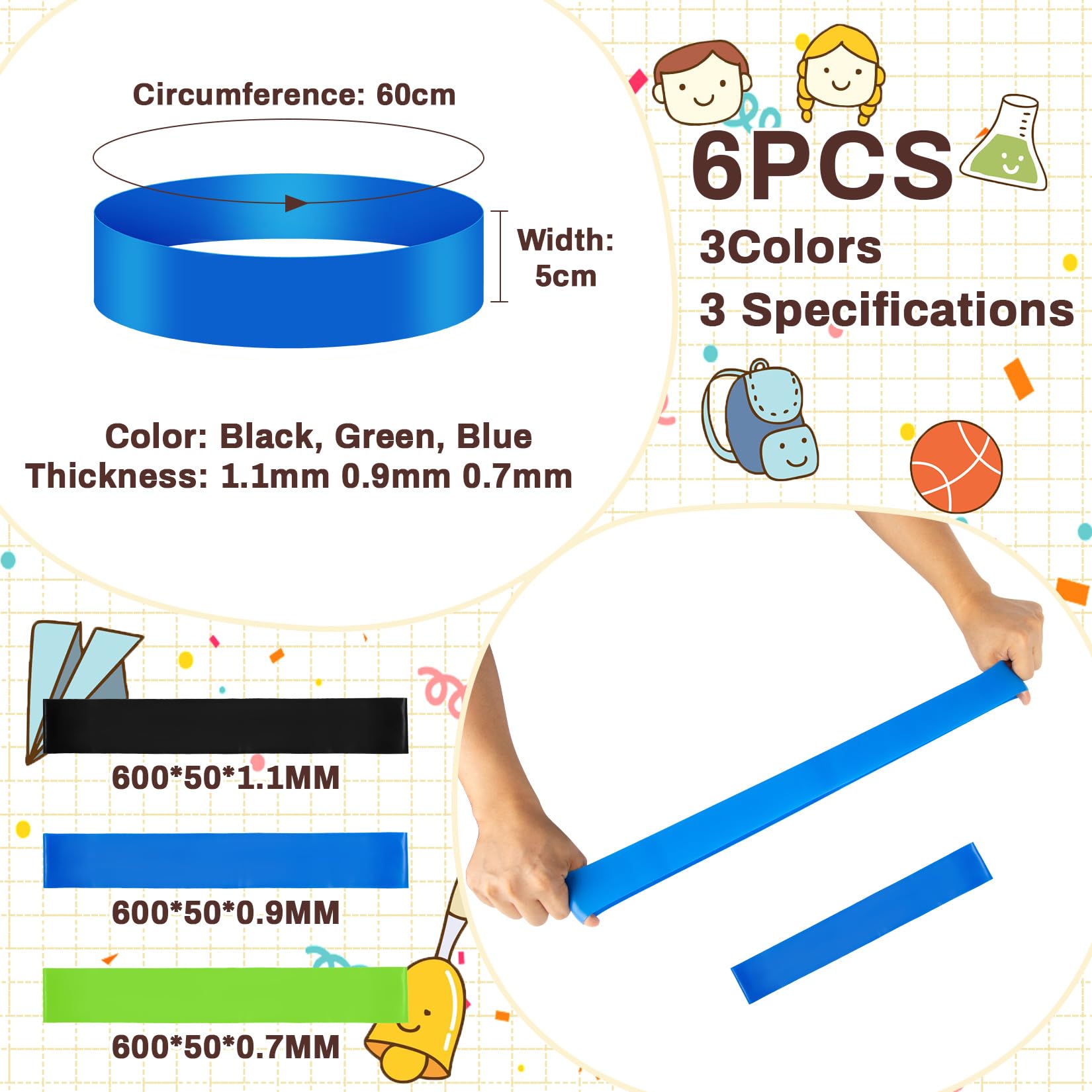 6PCS Chair Bands for Kids with Fidgety Feet - ADHD Sensory Flexible Kick Bands for Classroom Chairs, Under Desk Fidget Tools for Focus & Movement - Perfect for School, Home Study & Sensory Rooms