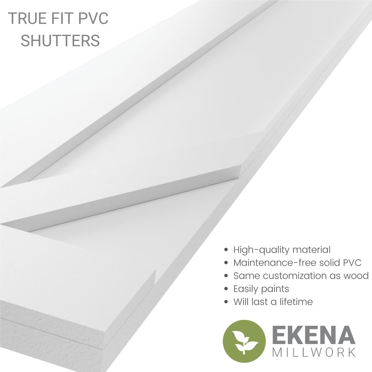Ekena Millwork TFP001SC15X034MG True Fit PVC San Carlos Mission Style Fixed Mount Shutters - 15