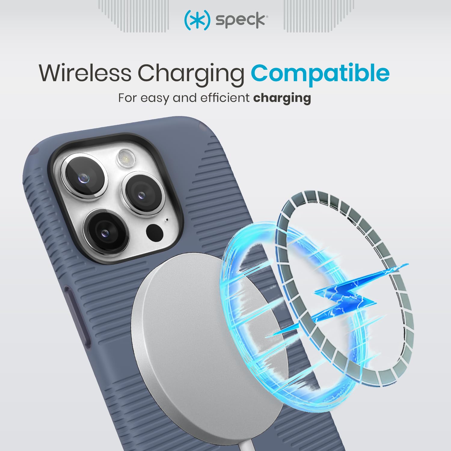 Speck iPhone 15 Pro Case with MagSafe - 6.1 Inch Shockproof Phone Cover, Anti-Scratch & Soft Touch Grip - CandyShell Grip in Mystery Blue/Faded Denim - Perfect for Daily Use, Outdoor Activities & Travel Protection