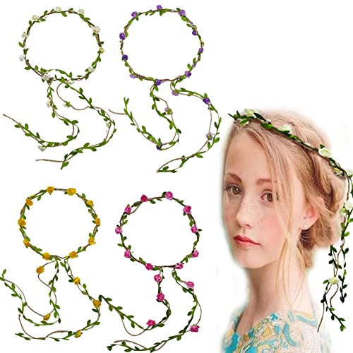 Kaptin Multicolor Flower Crown Headband for Women - 4pcs Floral Crown Garland Headbands for Festival, Wedding, Party, Cosplay & Photo Shoots | Boho Fashion Accessories