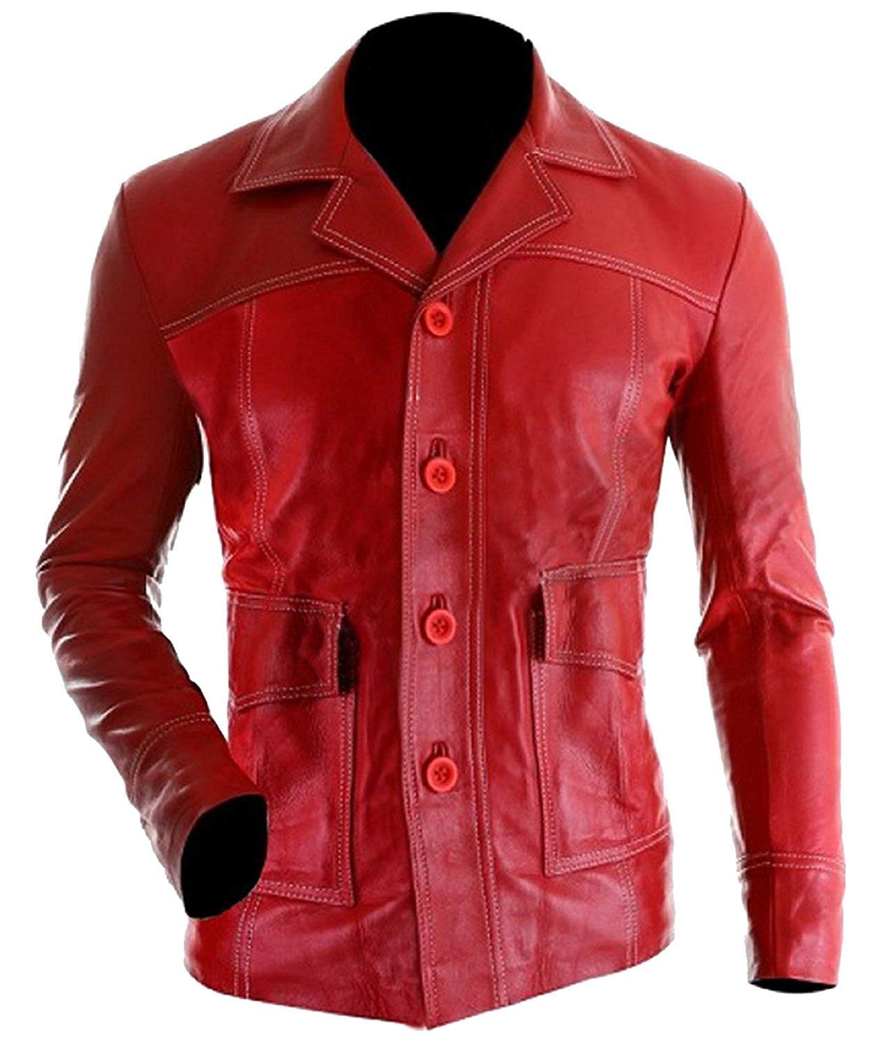 Tyler Durden Mayhem Red Retro Brad Motorcycle Club Biker Fight Leather Jacket - Men's Vintage Biker Jacket for Motorcycle Riding & Cosplay