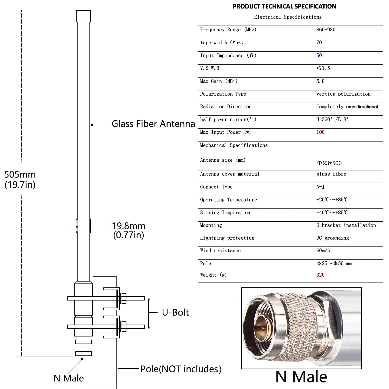 BOOBRIE 915MHz LoRa Antenna Outdoor 5.8dBi N Male Connector Omnidirectional Fiberglass Antenna with 16.4FT N Female to RP-SMA Male Extension Coaxial Cable RG58 for Helium Hotspot HNT Bobcat Miner - Perfect for Long-Range IoT Connectivity, Smart Farming, and Wireless Sensor Networks