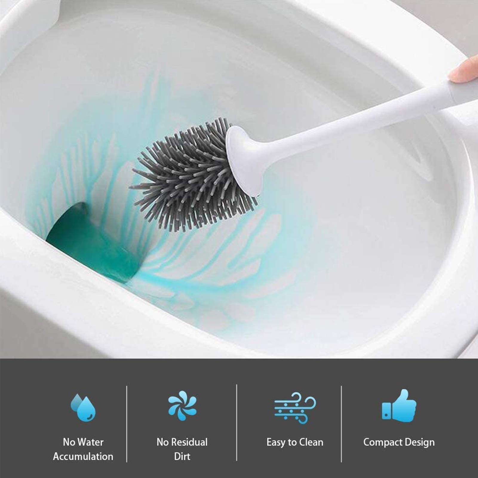 MEKEET Silicone Toilet Brush and Holder Set - Soft Bristle Bathroom Cleaning Brush Kit with Non-Slip Base (Floor Standing) - Perfect for Modern Toilets, Small Bathrooms & Hygienic Home Cleaning