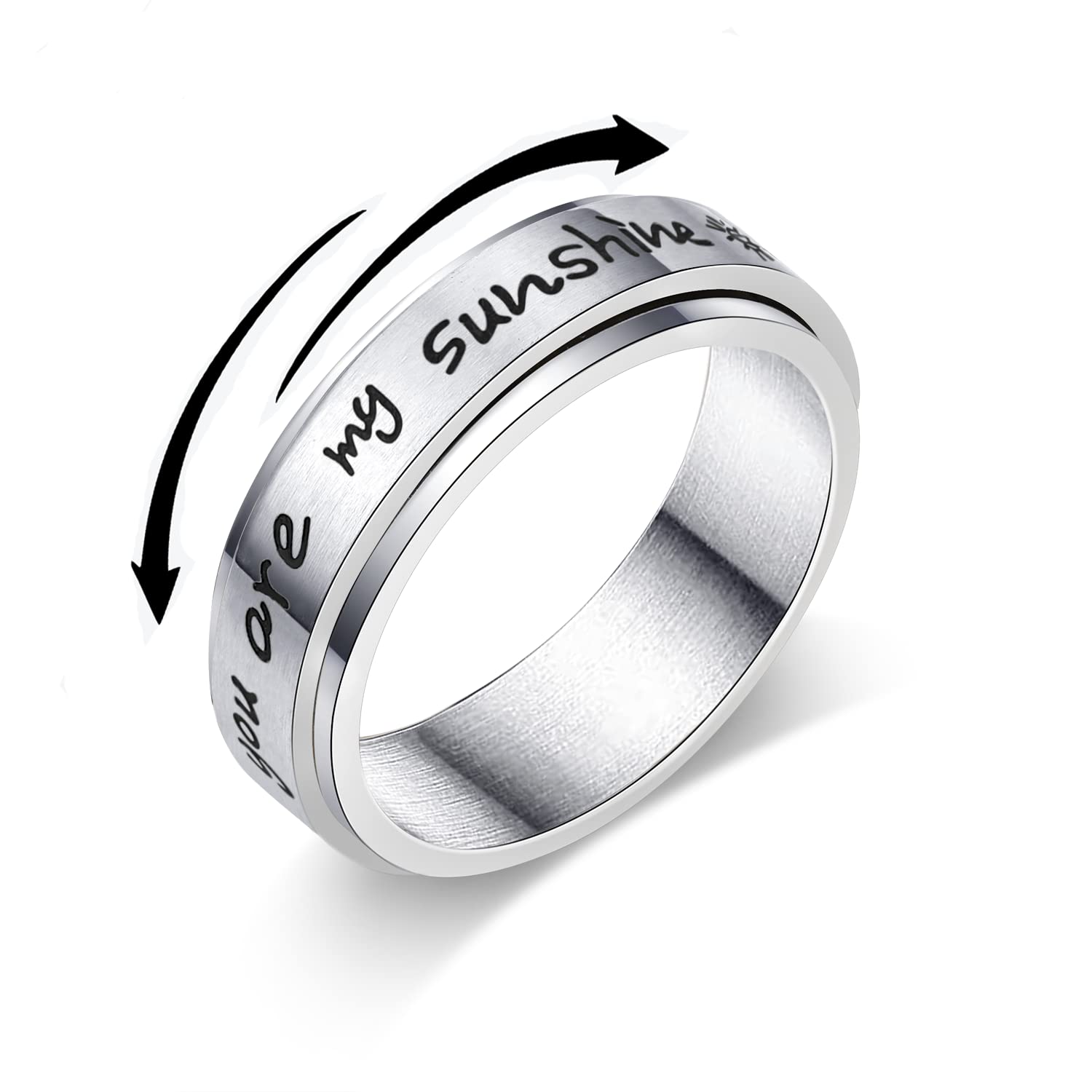 Stainless Steel Spinner Ring for Women & Men - Anxiety Relief Fidget Ring, Stress Reliever, Inspirational 'I Am Enough' Promise Ring (Size 5-10) - Perfect for ADHD, Anxiety & Daily Stress Management
