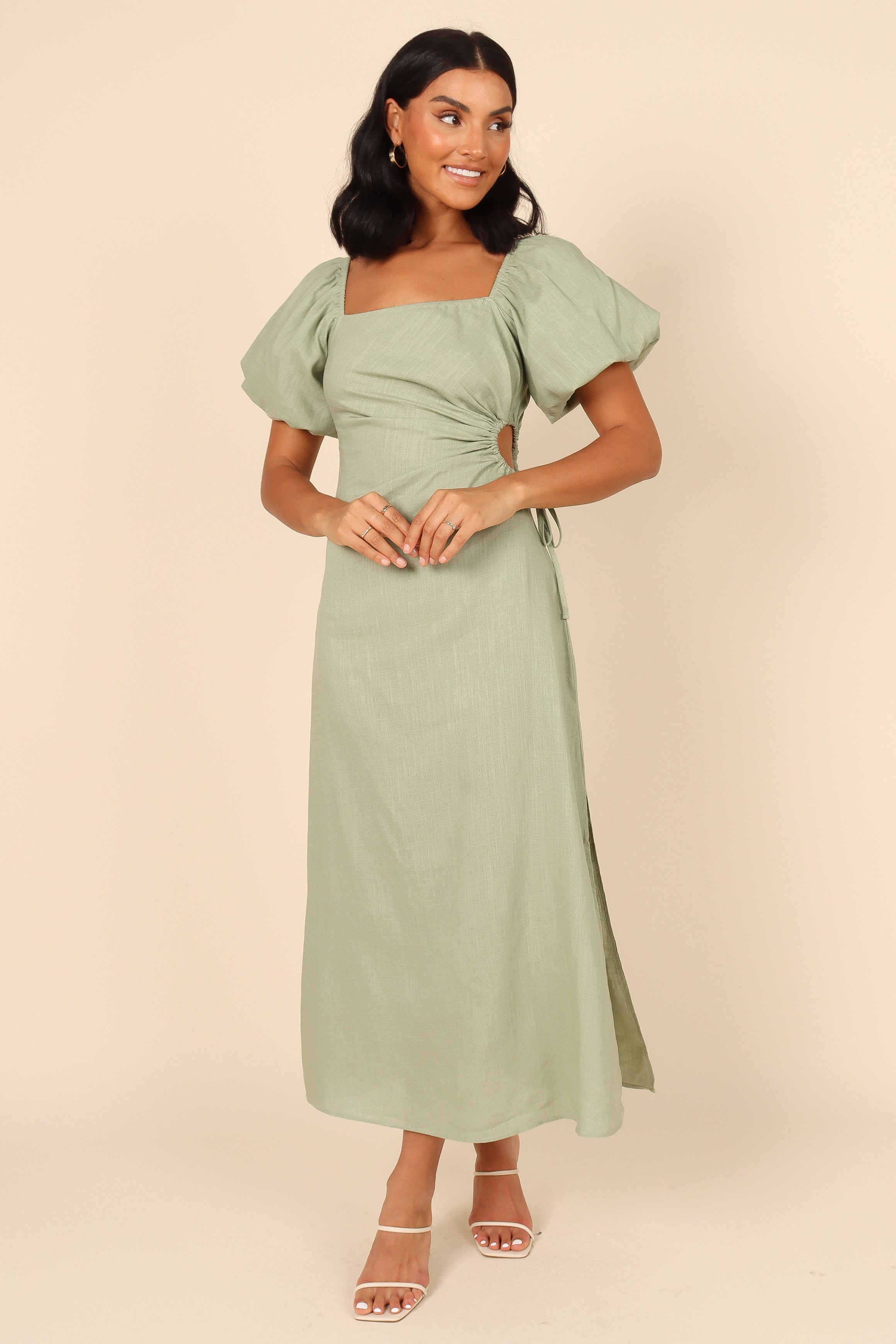 Chloe Cut Out Dress in Sage Green - Elegant Women's Summer Party Dress for Weddings, Dates & Special Occasions