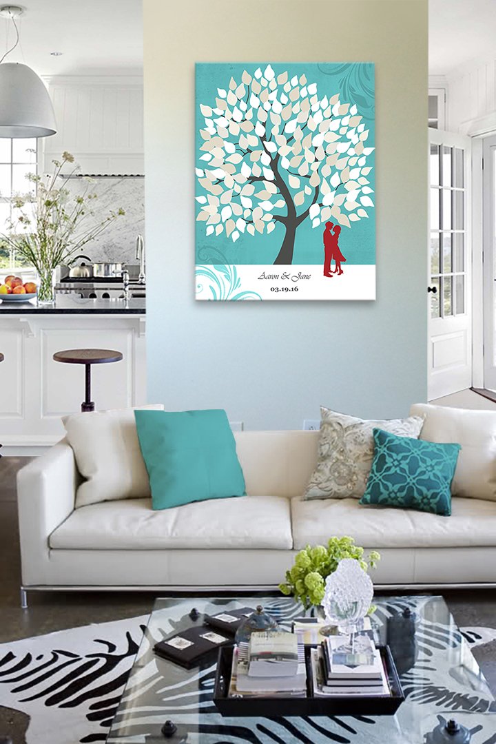 Personalized Couples Canvas Wall Art - Custom His & Hers Romance Tree with Names & Date - Unique Wedding Anniversary, Newlywed, Housewarming Gift - 20