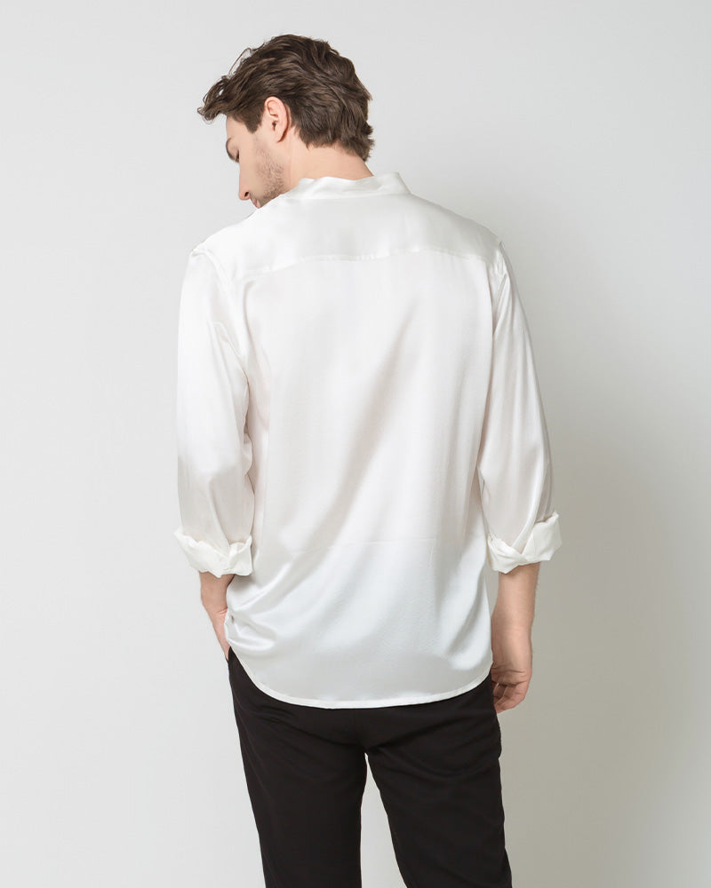 Premium Silk Men's Casual Long Sleeve Shirt - Breathable & Comfortable for Office, Travel & Special Occasions