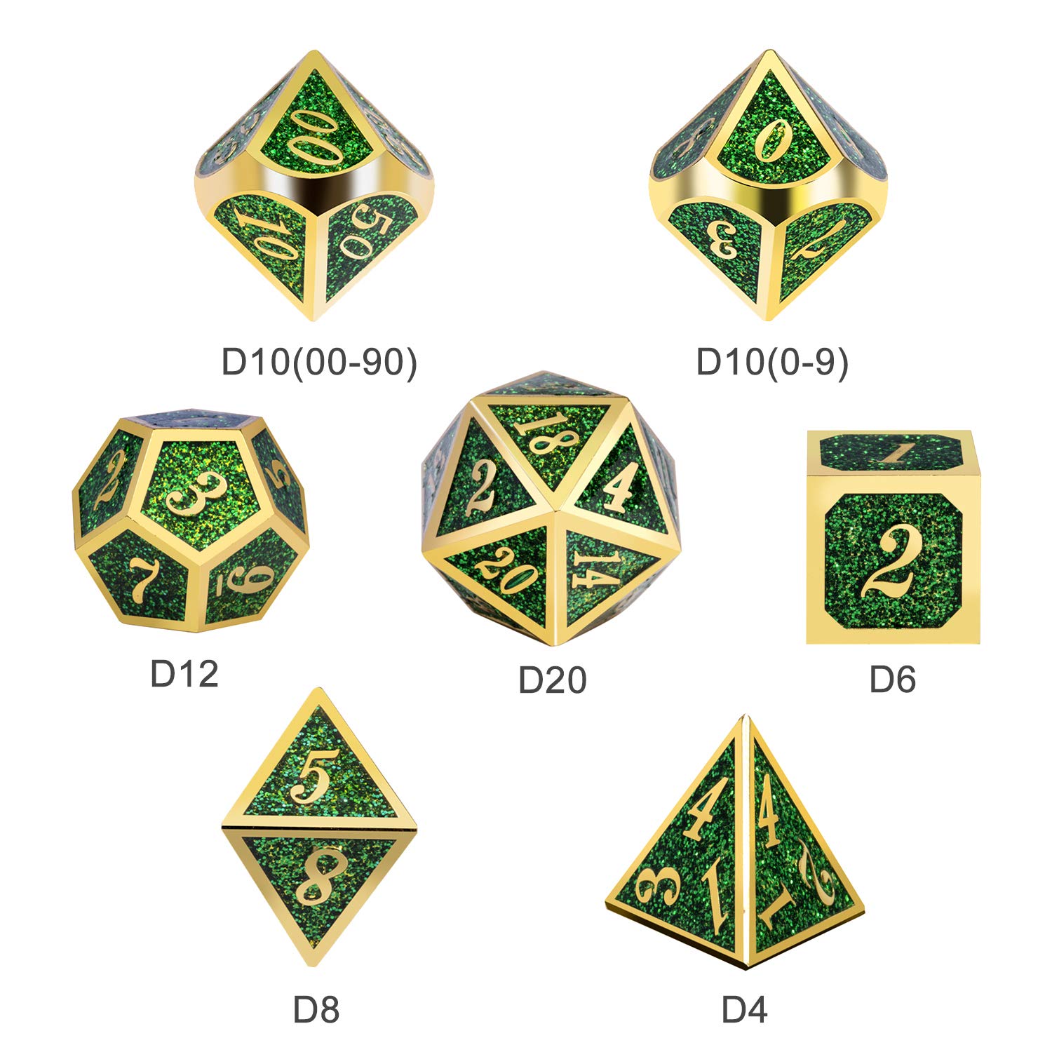 Premium Metal Dice Set for D&D - Glitter Green Heavy RPG Dice with Free Metal Case | Perfect for Dungeons & Dragons, Pathfinder & Tabletop Roleplaying Games